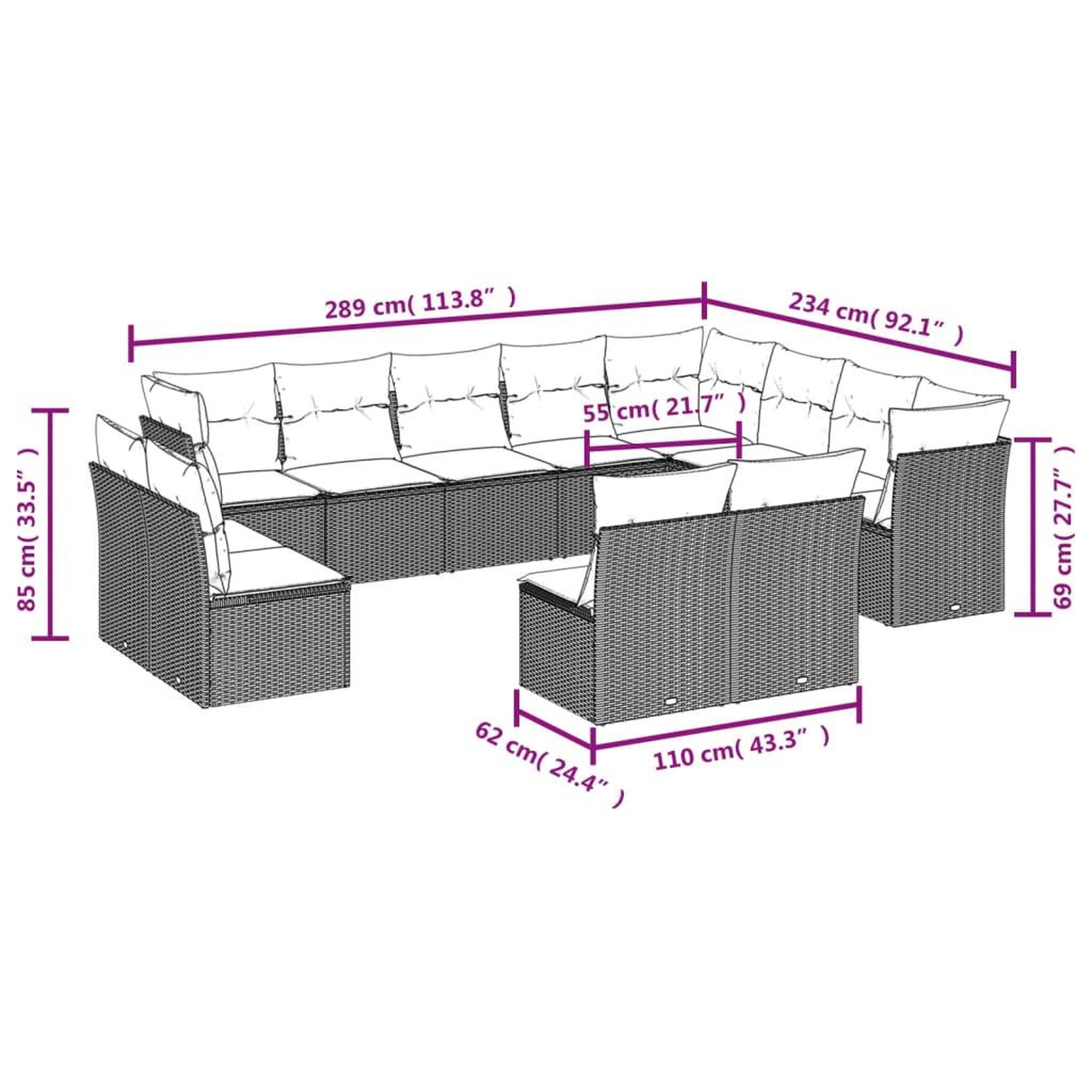 Voir la diapositive 4 : VIDAXL Salon de jardin 12 pcs avec coussins noir resine tressee