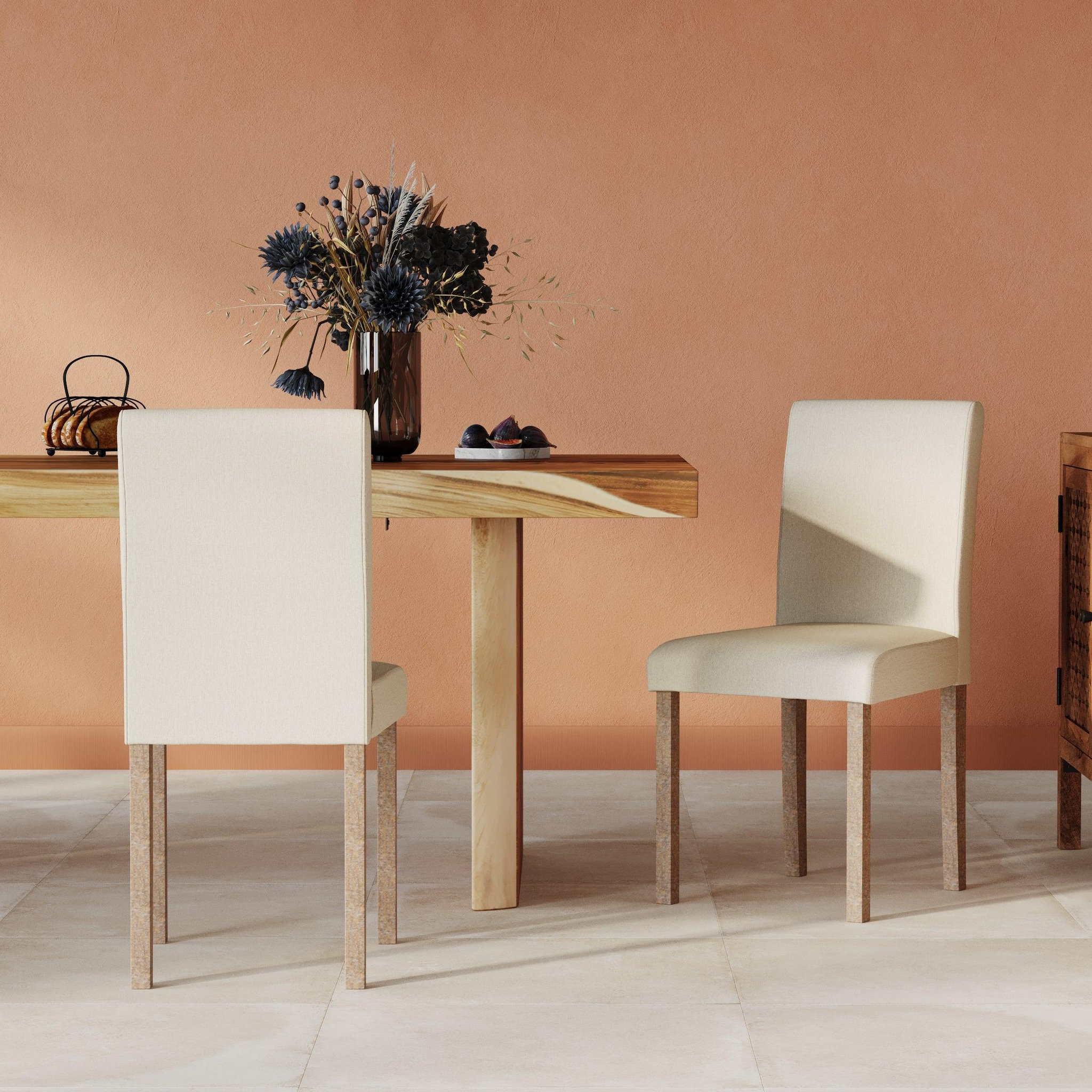 Voir la diapositive 2 : Rendez vous déco Lot de 2 chaises en tissu gris foncé et pieds en bois d'hévéa - Havane