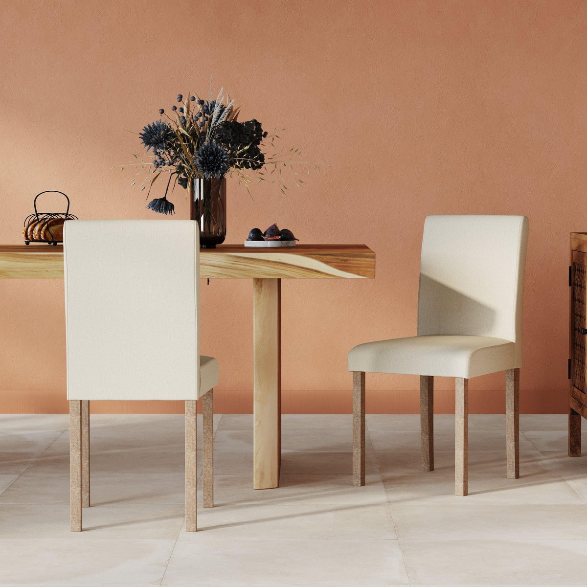 Rendez vous déco Lot de 2 chaises en tissu gris foncé et pieds en bois d'hévéa - Havane