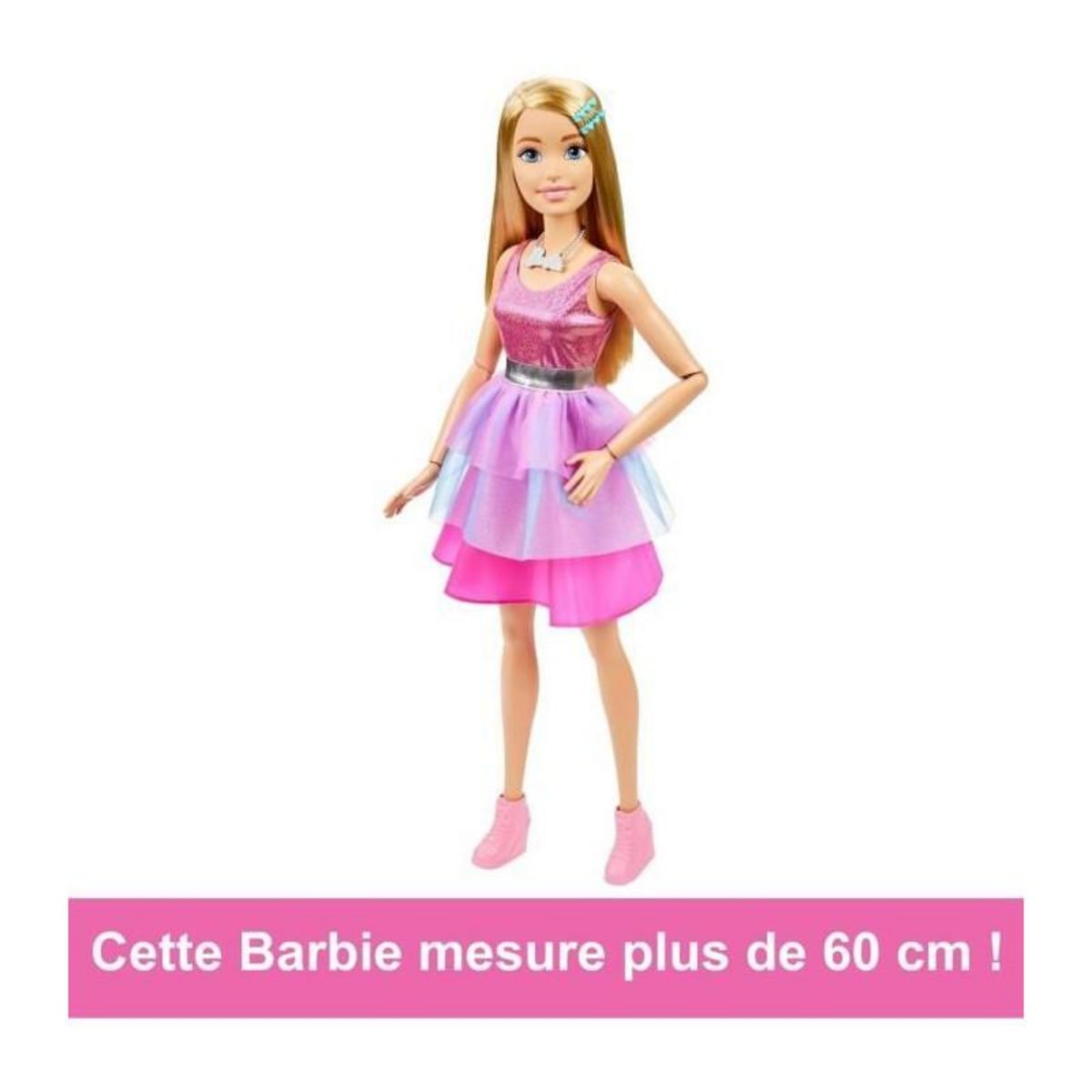 BARBIE BARBIE GRANDE POUPÉE BLONDE FASHIONISTAS AVEC ROBE ROSE IRISÉE, 71 CM,
