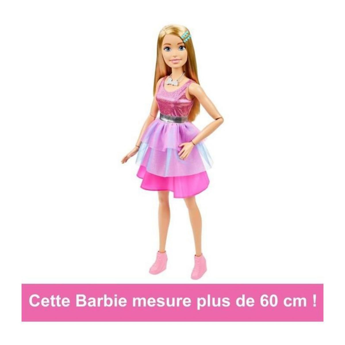 BARBIE BARBIE GRANDE POUPÉE BLONDE FASHIONISTAS AVEC ROBE ROSE IRISÉE, 71 CM,