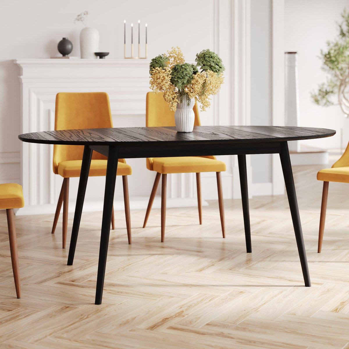 Rendez vous déco Table ovale 6/8 personnes extensible en bois noir 170/200 cm-Eddy