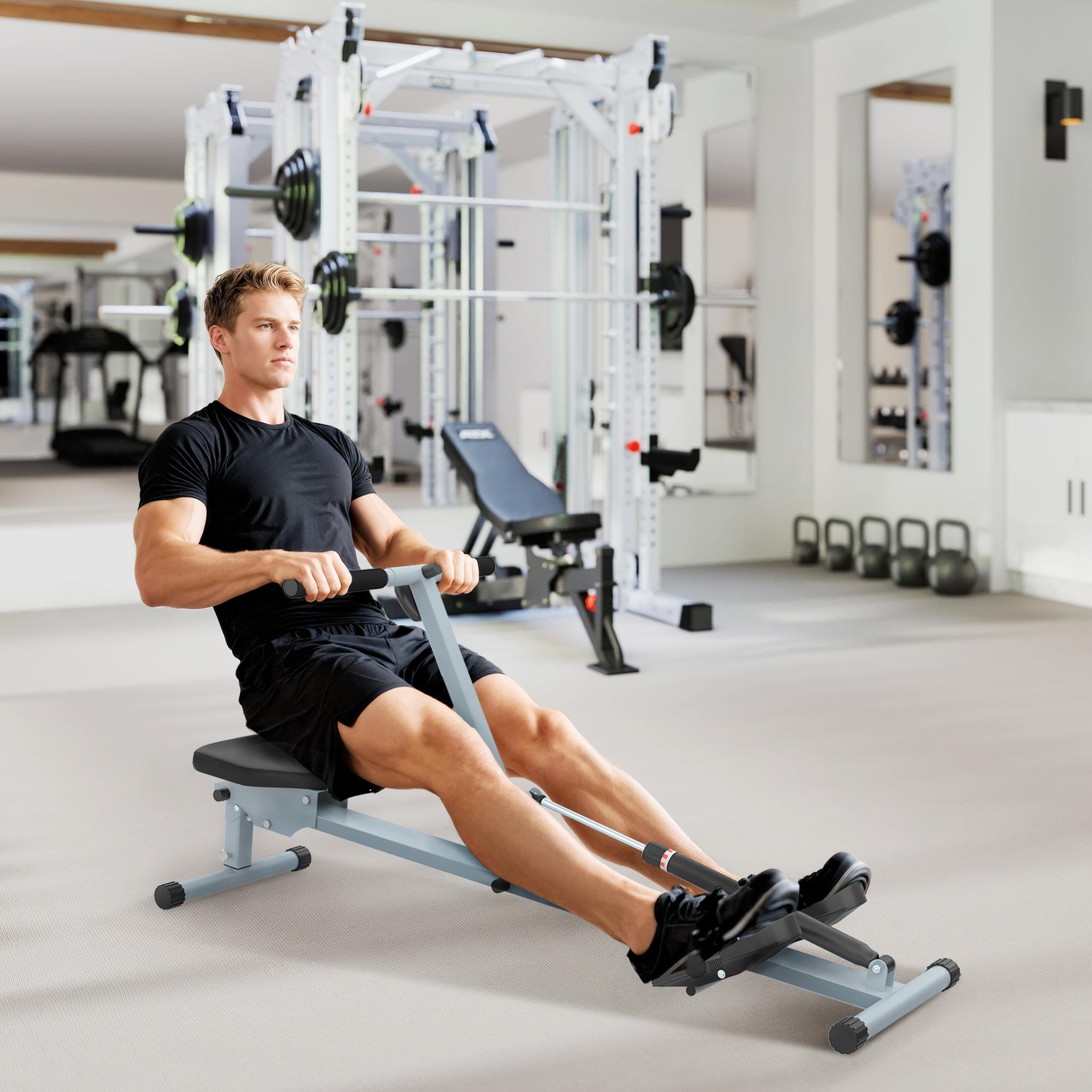 Voir la diapositive 2 : HOMCOM Rameur d'appartement appareil de fitness et musculation cardio training écran lcd multifonction acier gris et noir