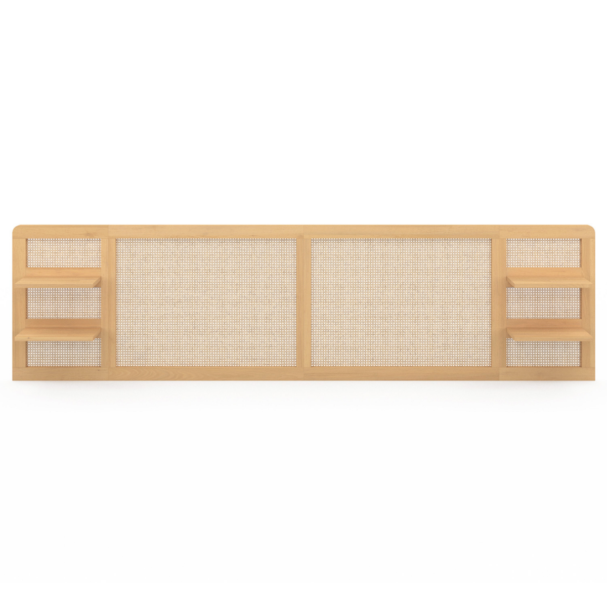 ID MARKET Tête de lit suspendue EDHEN 240 cm cannage et bois avec étagères