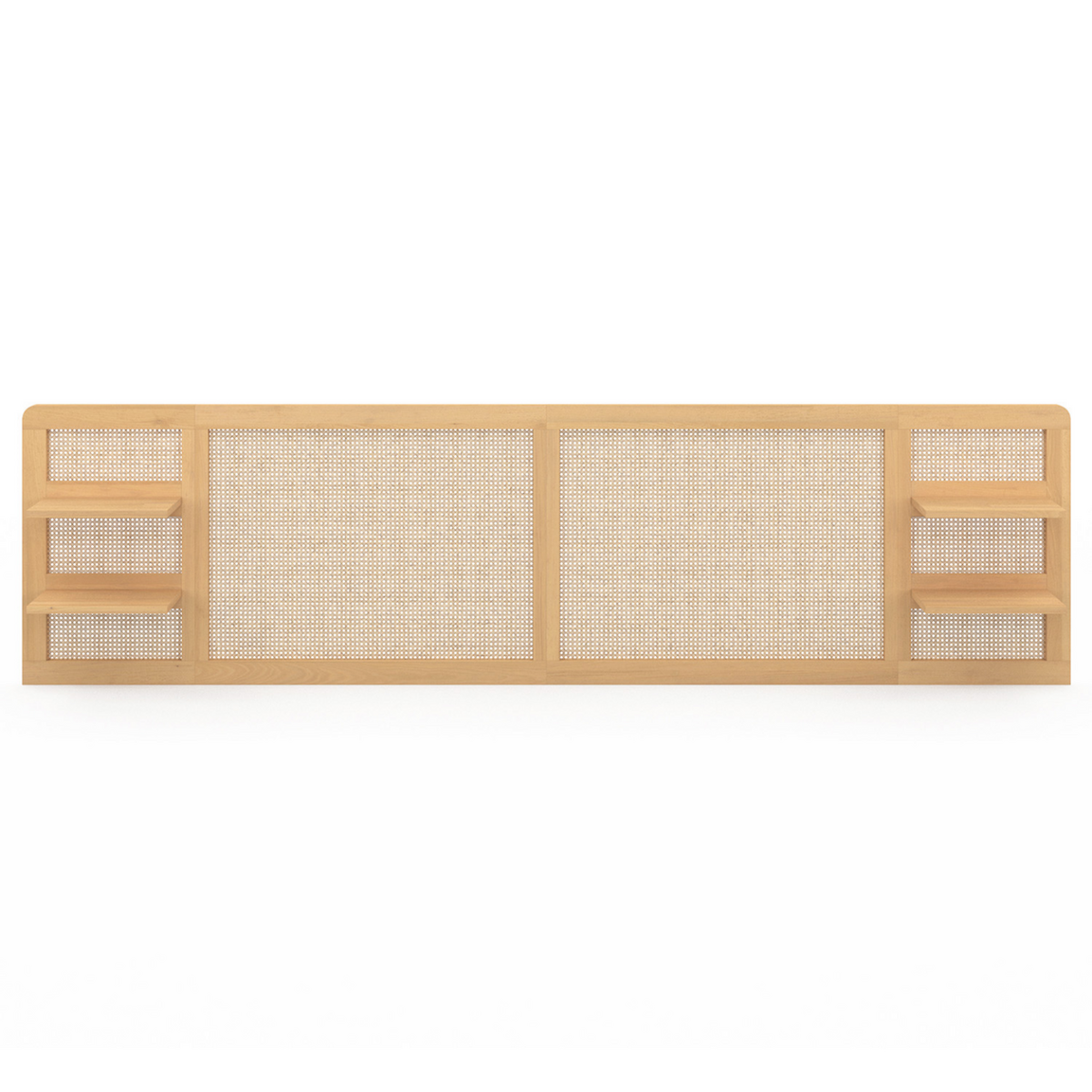 ID MARKET Tête de lit suspendue EDHEN 240 cm cannage et bois avec étagères