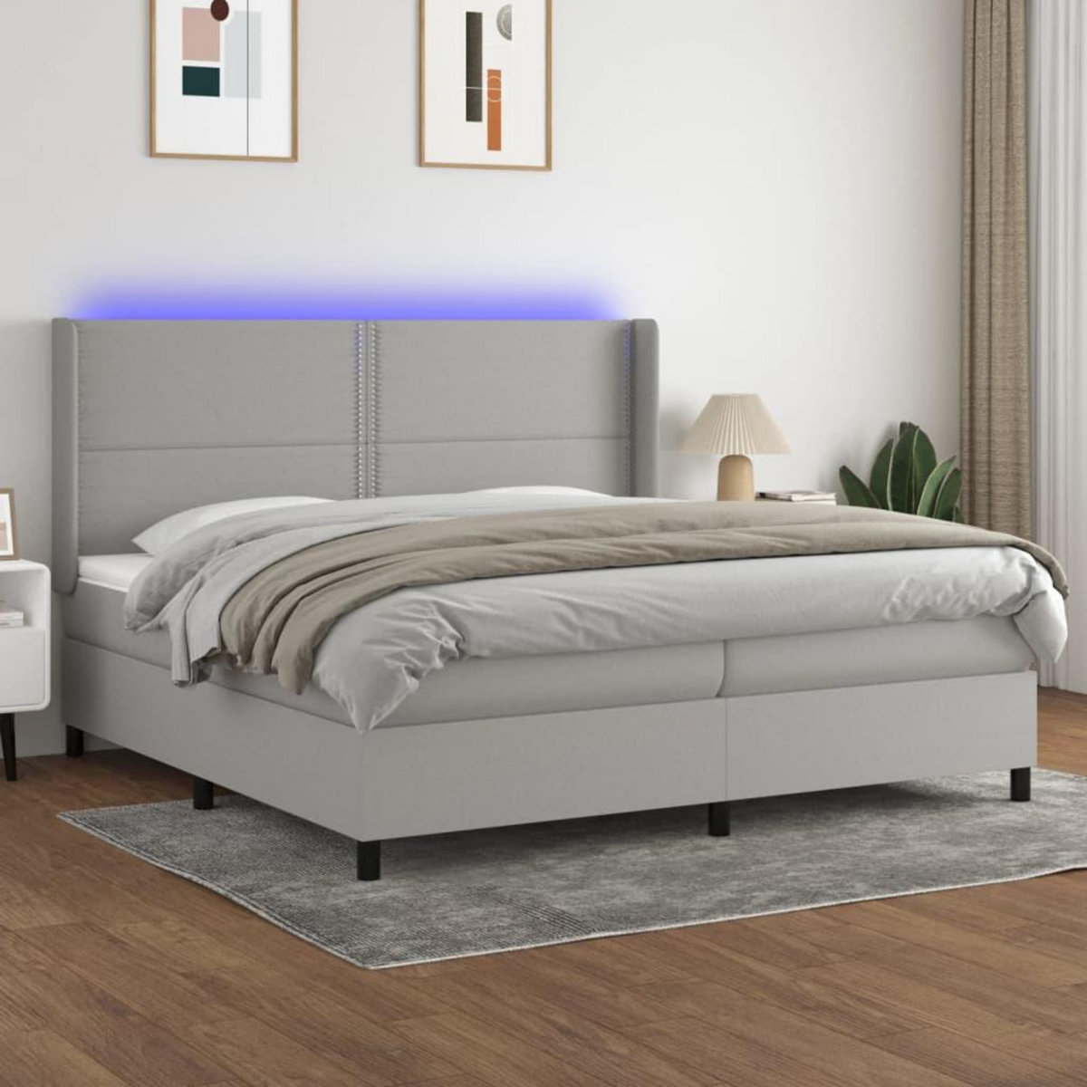 VIDAXL Sommier a lattes de lit matelas LED Gris clair 200x200 cm Tissu