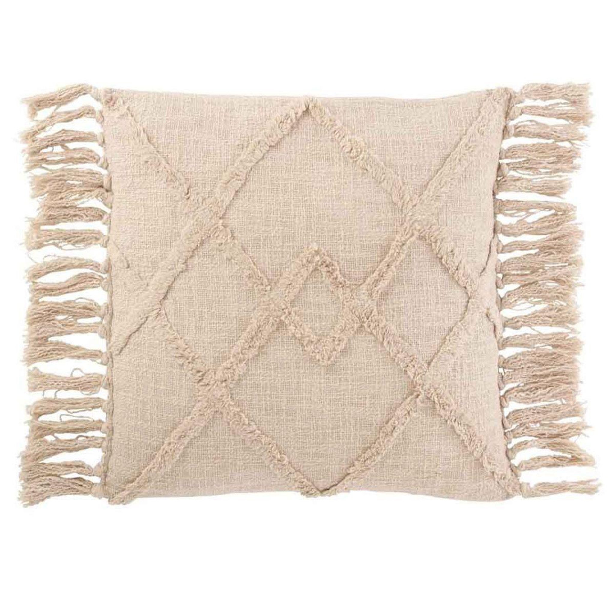 J-LINE Coussin déco franges  losange  50x50cm crème