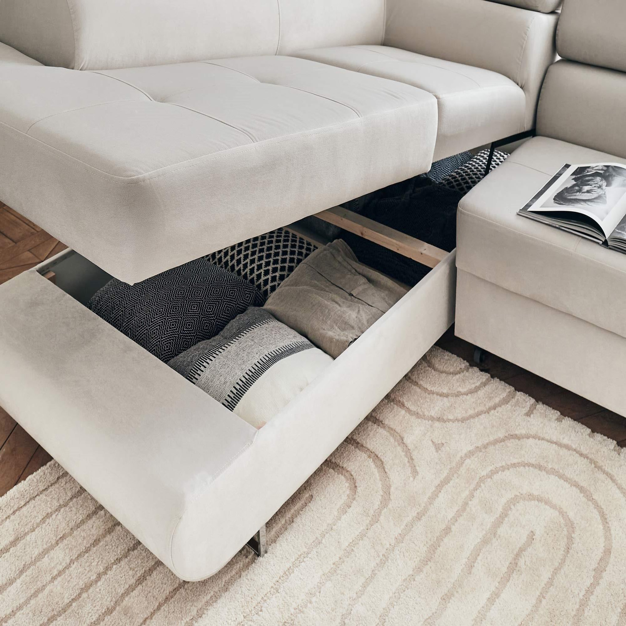 Voir la diapositive 3 : BEST MOBILIER Pablo - canapé d'angle gauche - 5 places - convertible avec coffre et têtières réglables - en velours
