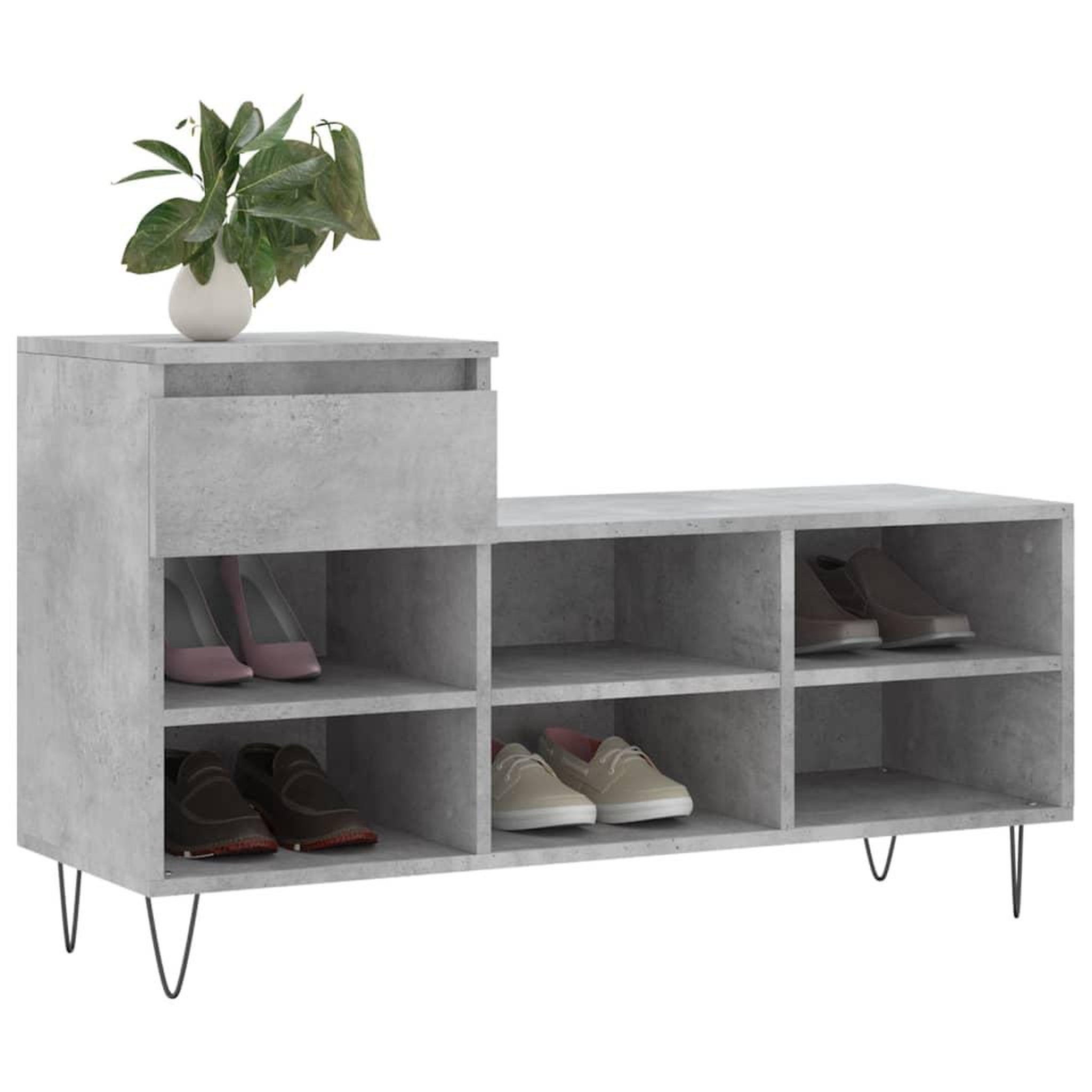 Voir la diapositive 3 : VIDAXL Armoire a chaussures Gris beton 102x36x60 cm Bois d'ingenierie