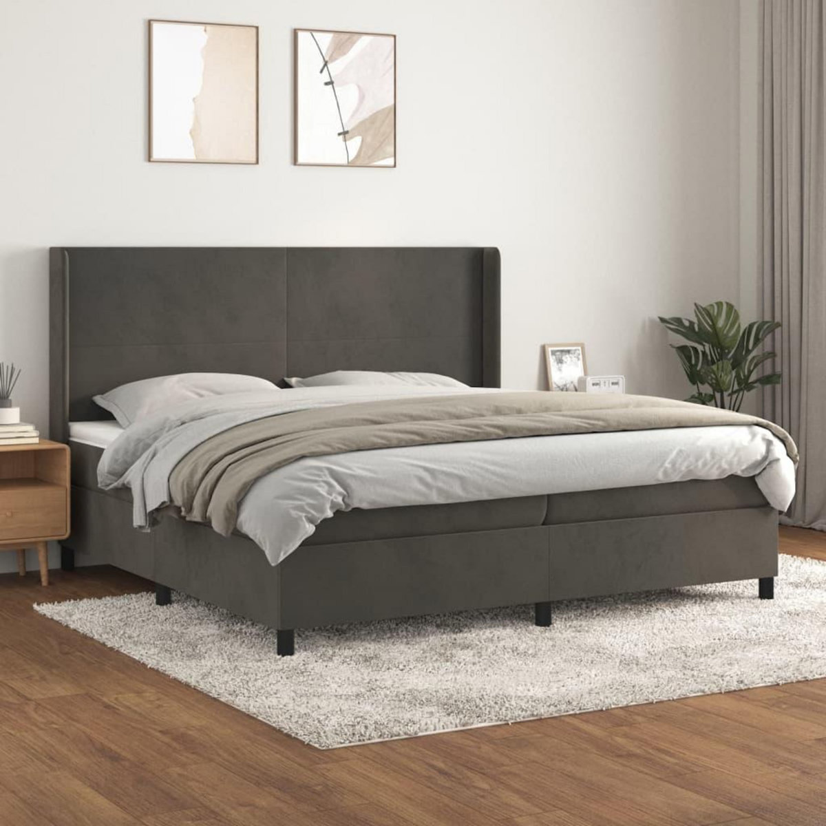 VIDAXL Sommier a lattes de lit et matelas Gris fonce 200x200cm Velours