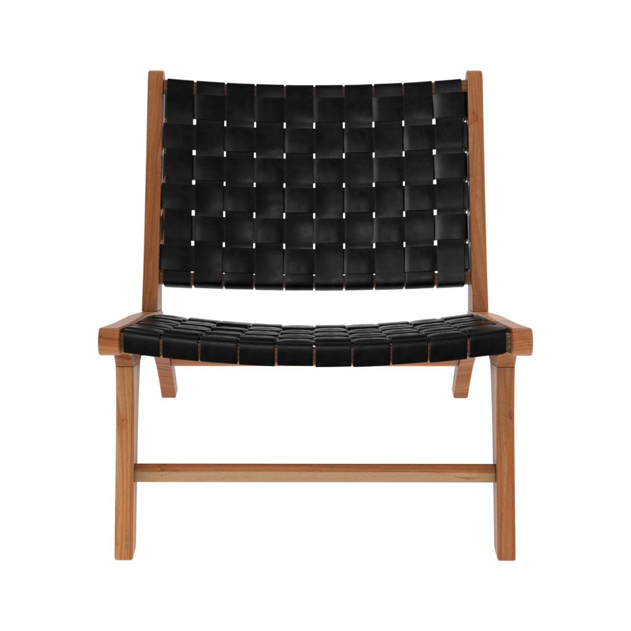Voir la diapositive 3 : MAISON PAVANE Fauteuil en teck et cuir tréssé noir-kuna