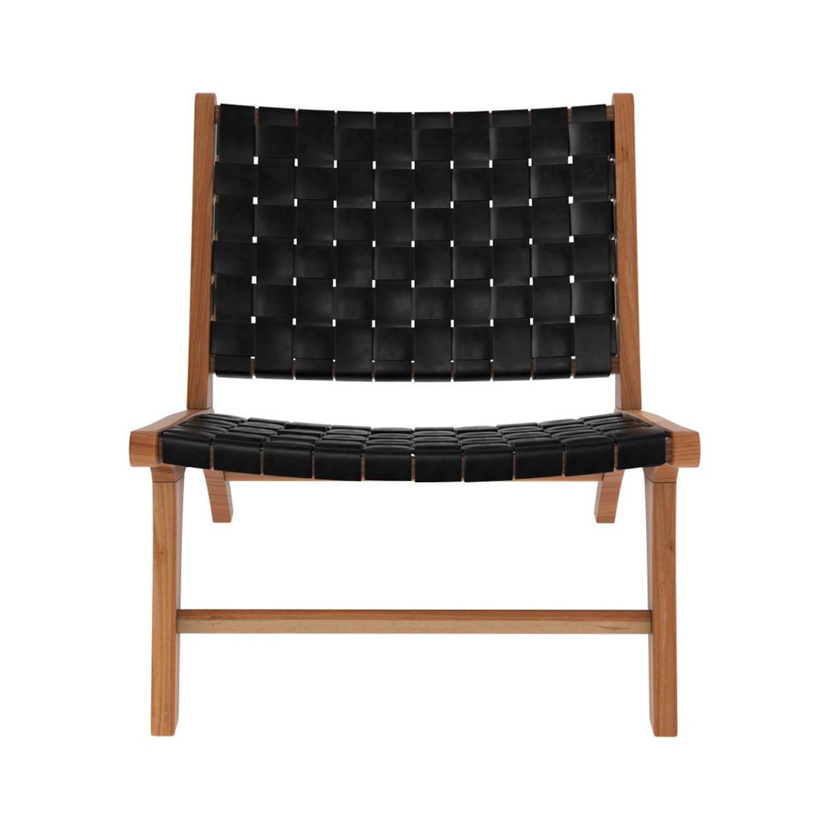 MAISON PAVANE Fauteuil en teck et cuir tréssé noir-Kuna