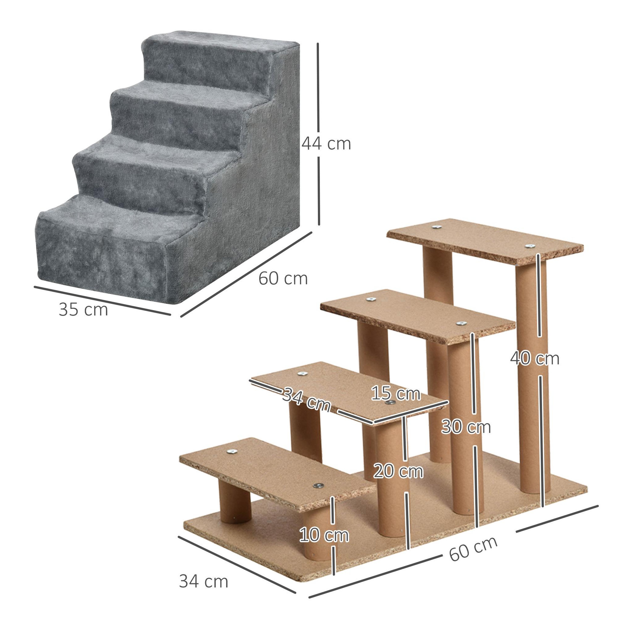 Voir la diapositive 3 : PAWHUT Escalier pour chat - escalier pour chien - 4 marches - revêtement flanelle grande douceur haute densité - structure panneaux particules - gris