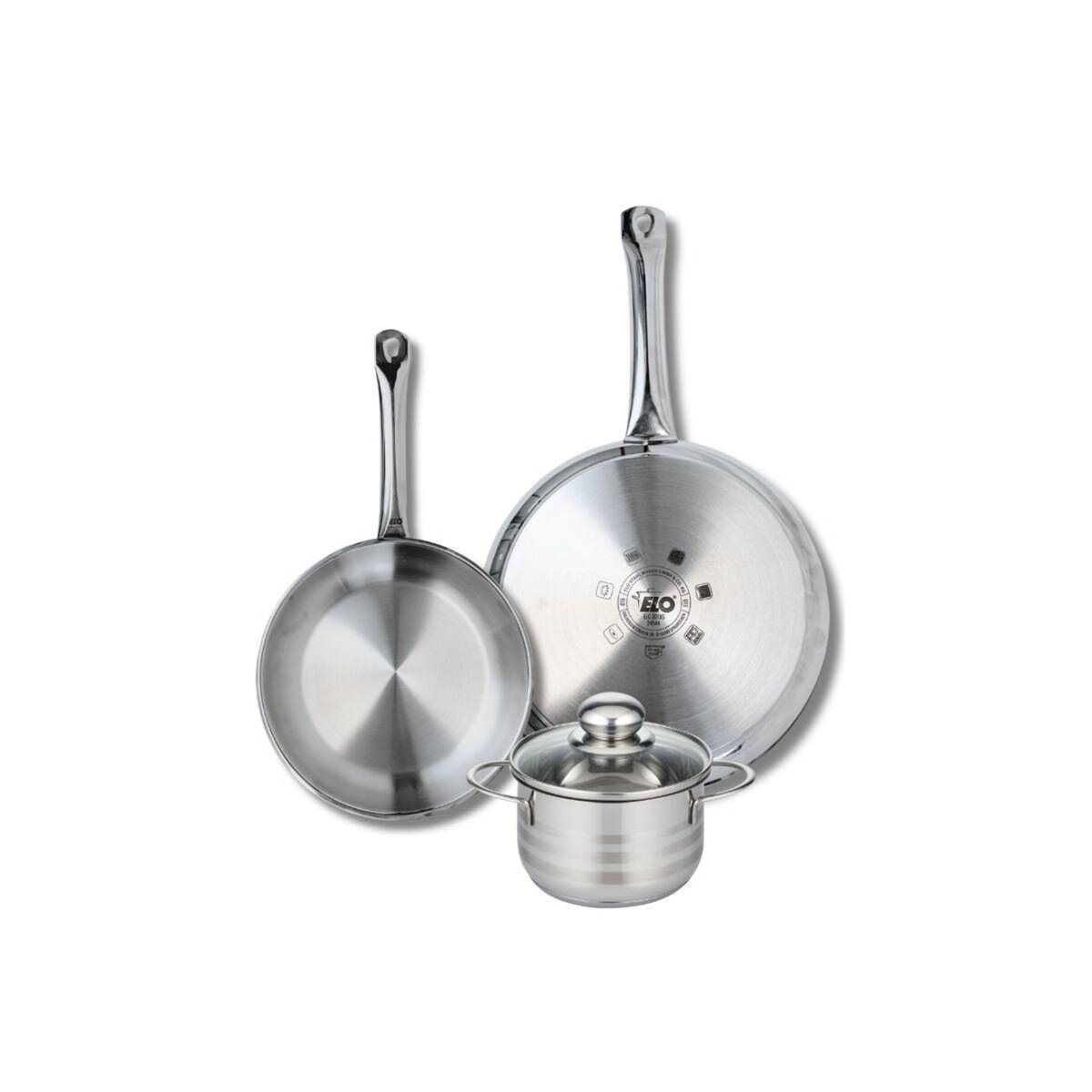 ELO Ensemble de 2 Poêles de cuisson 24 et 28 cm et 1 faitout 14 cm Elo Profi Brillant