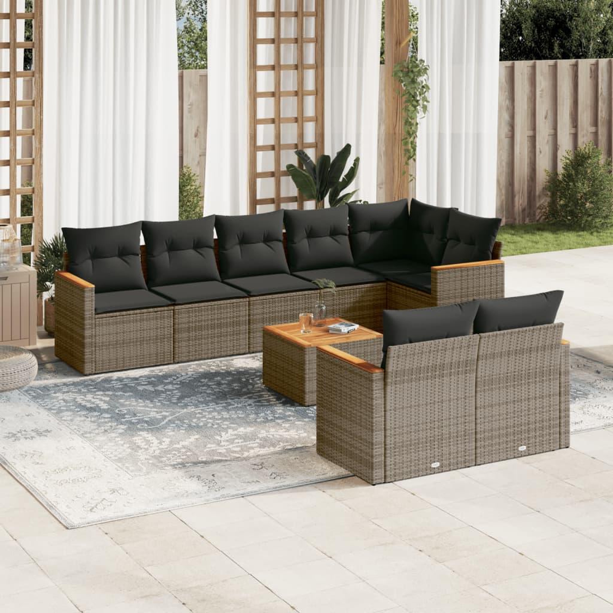 VIDAXL Salon de jardin 9 pcs avec coussins gris resine tressee