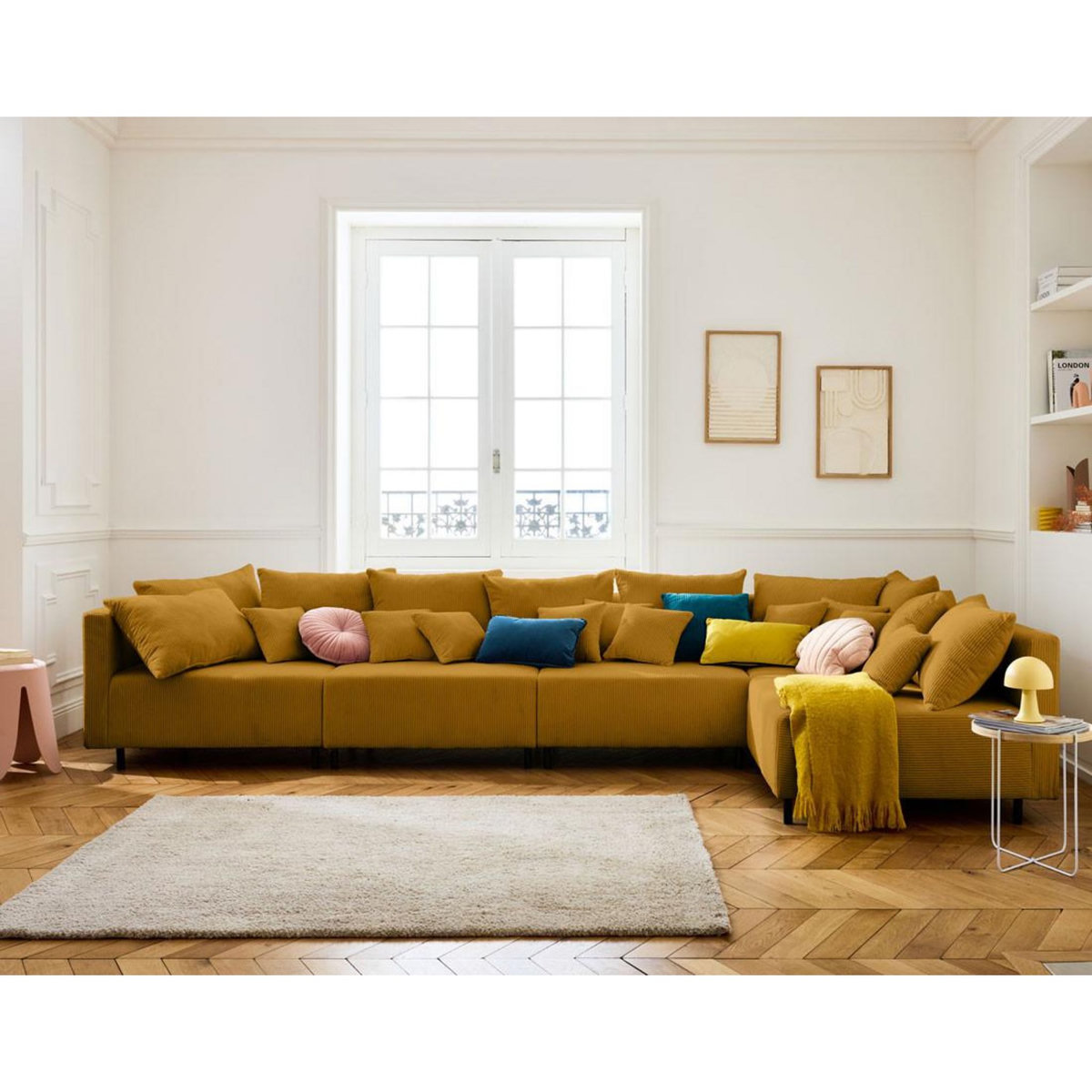 LISA DESIGN Edinburg - canapé modulable d'angle réversible 5 places - en velours côtelé