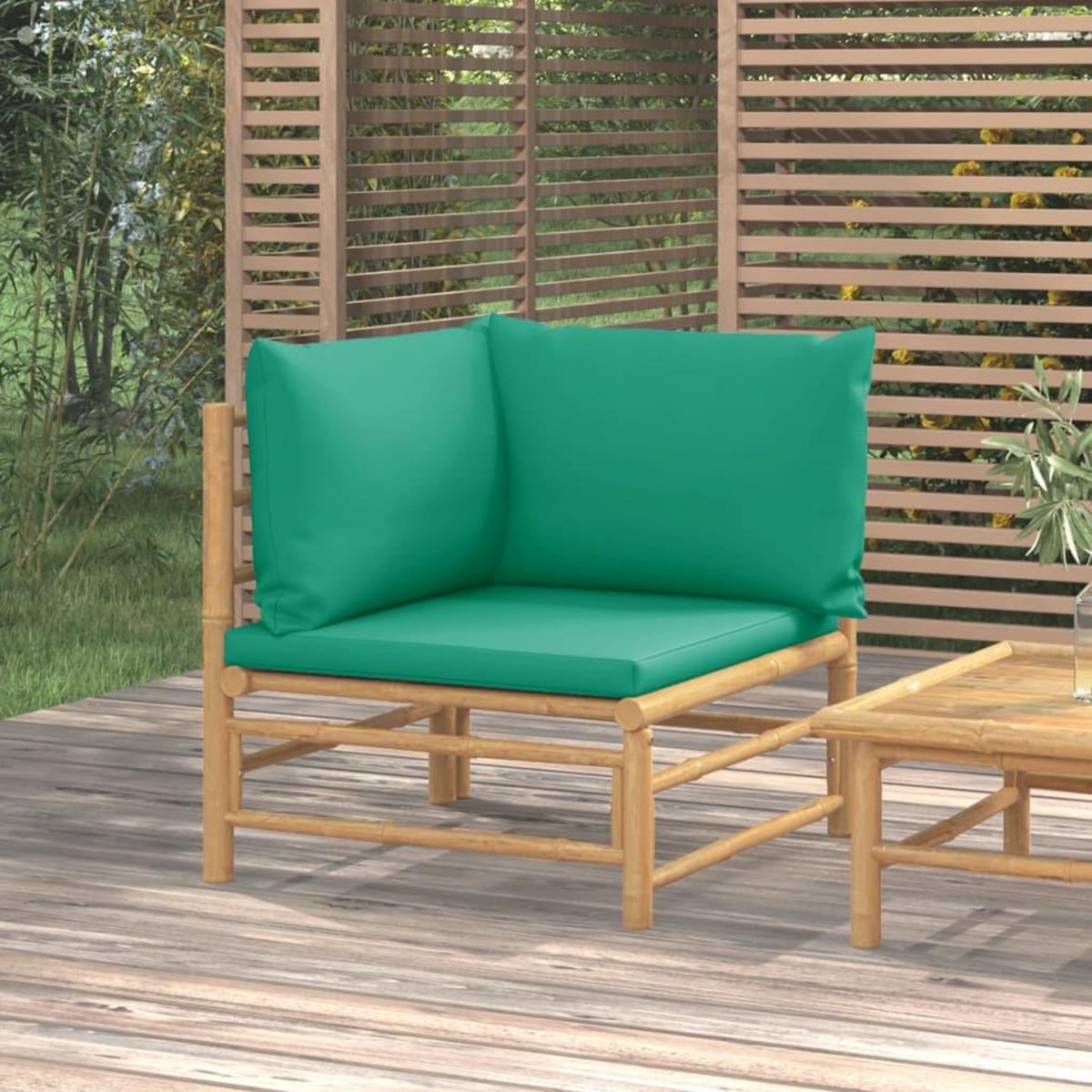 VIDAXL Canape d'angle de jardin avec coussins vert bambou
