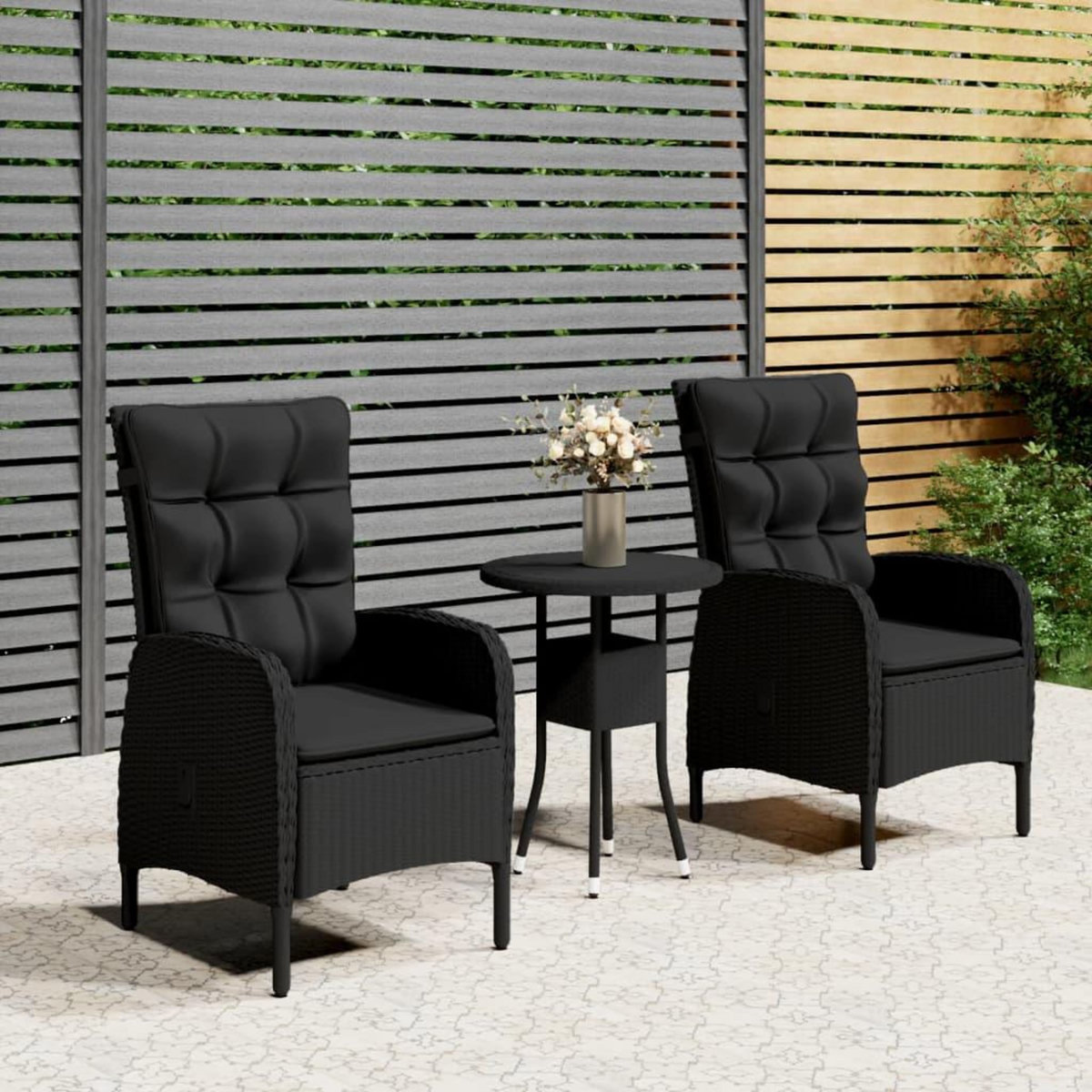 VIDAXL Ensemble de bistro de jardin 3 pcs Resine tressee Noir