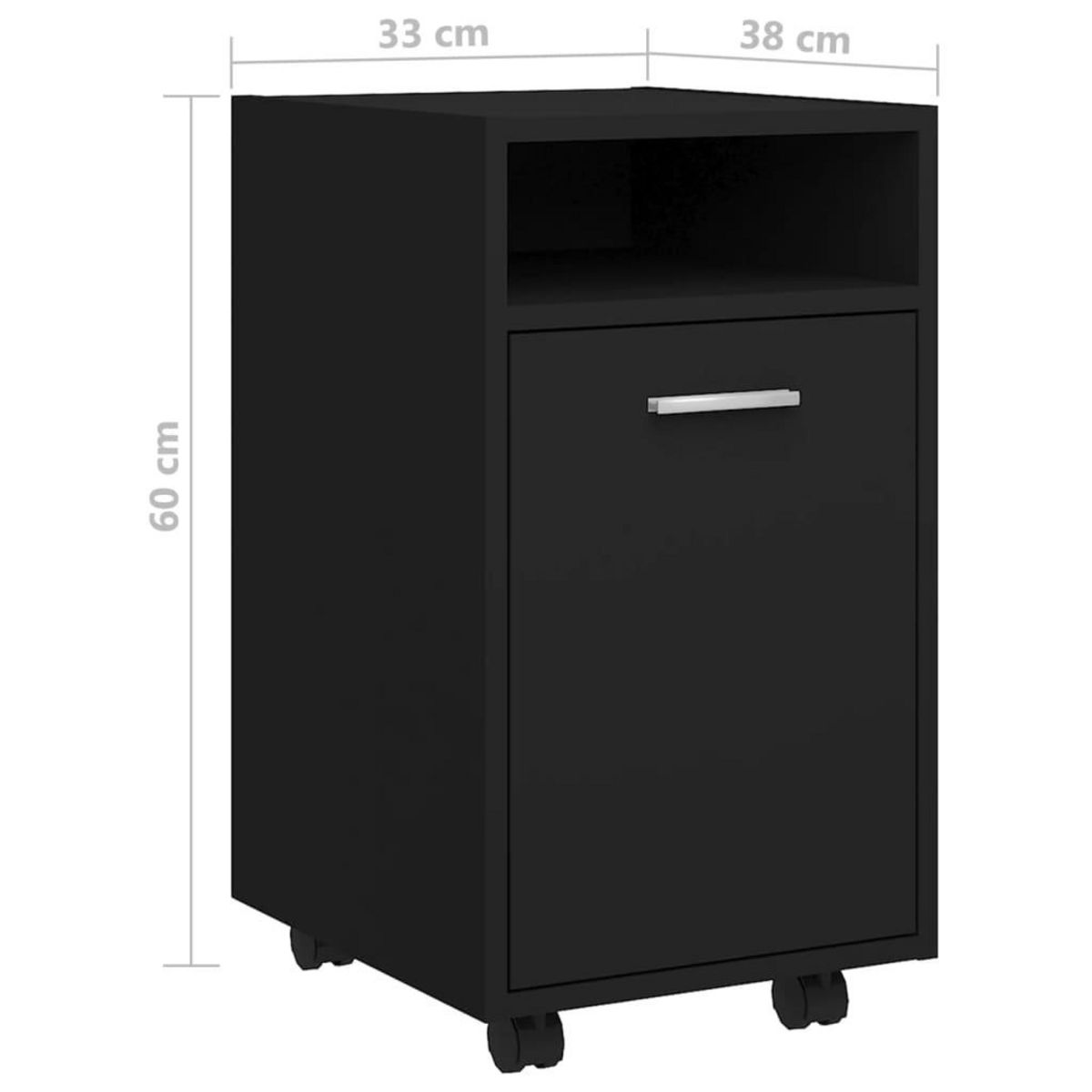 VIDAXL Armoire laterale avec roues Noir 33x38x60 cm Bois d'ingenierie