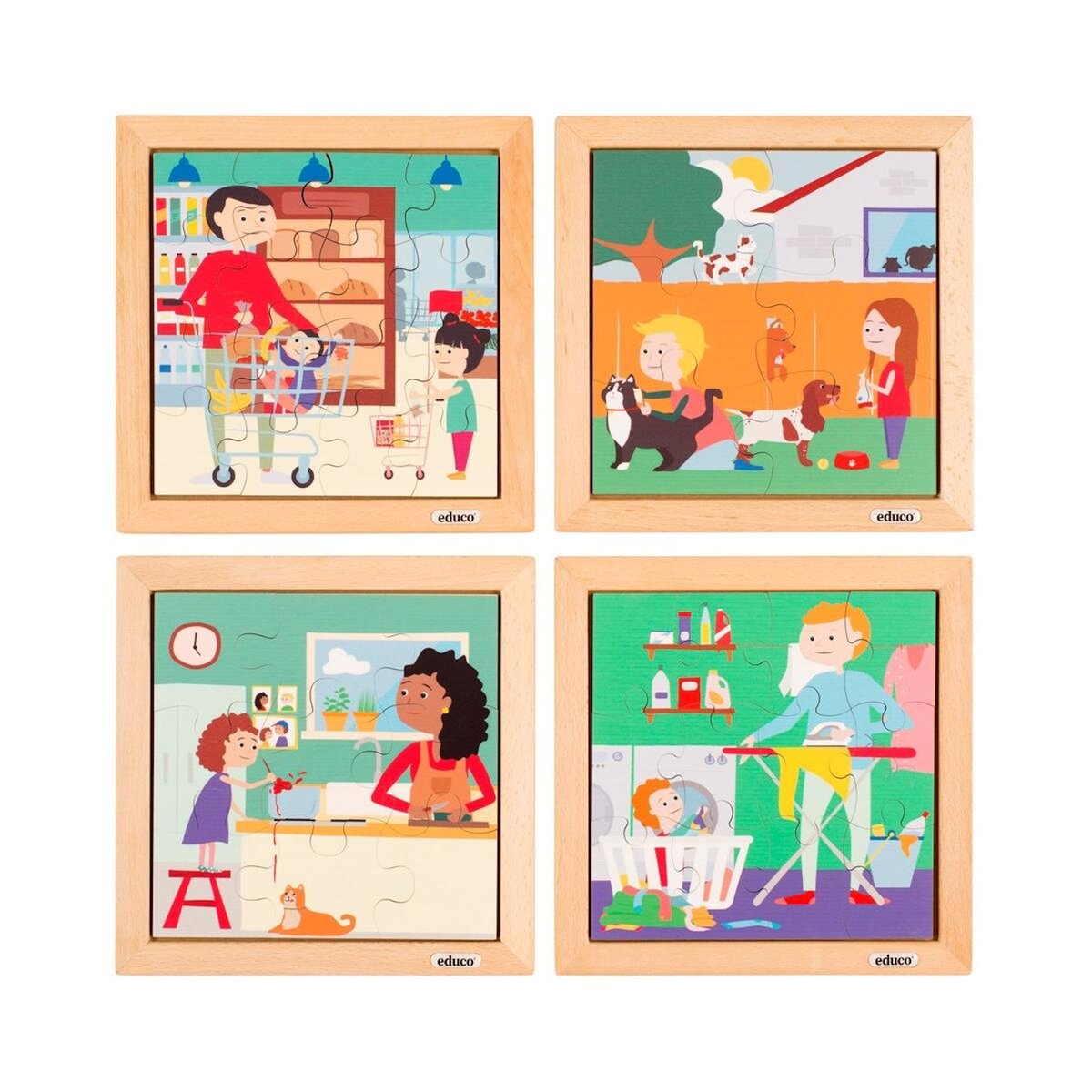 EDUCO Puzzle en bois - Puzzle pour tout-petits - lot de 4 - jeu Montessori
