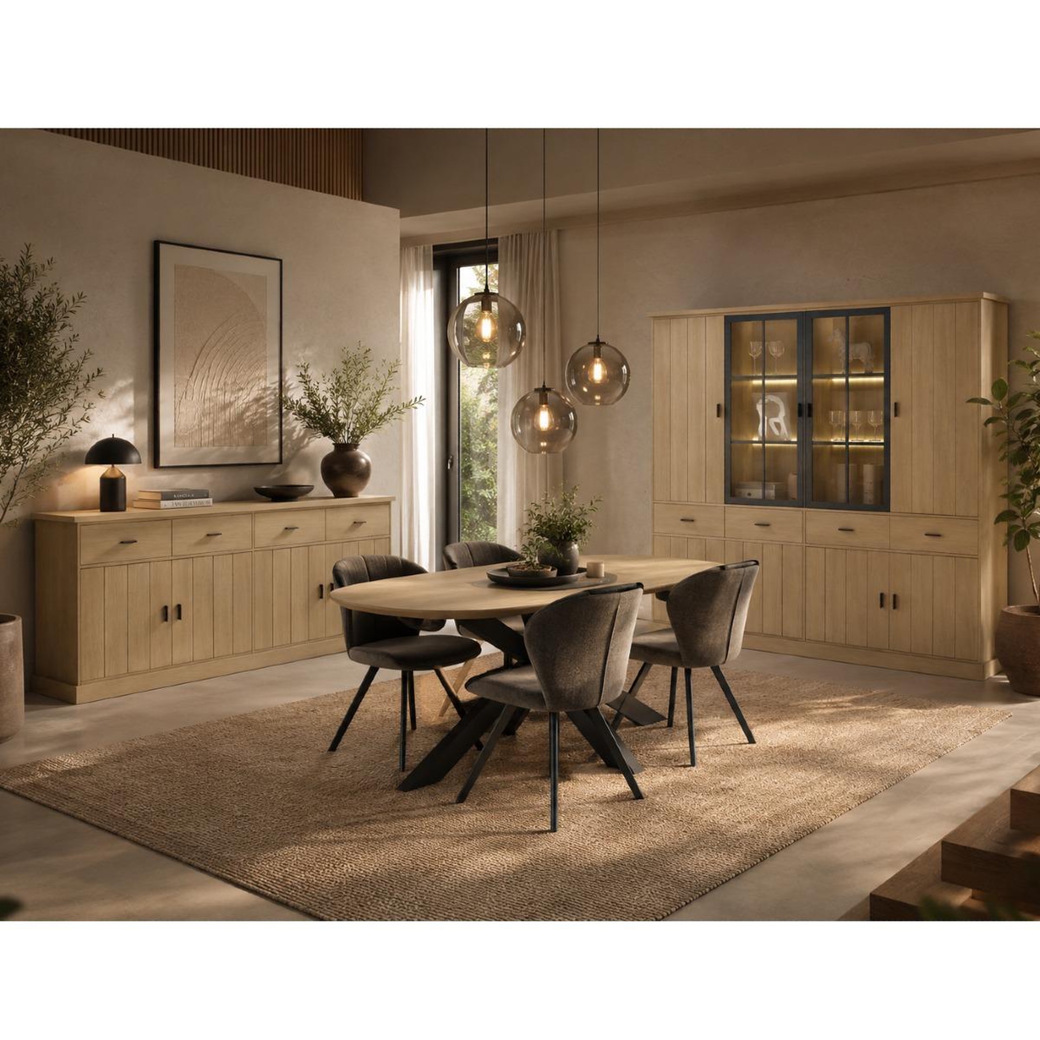 Voir la diapositive 6 : JLC KREATION Vaisselier en bois 4 portes dont 2 vitrées teodora