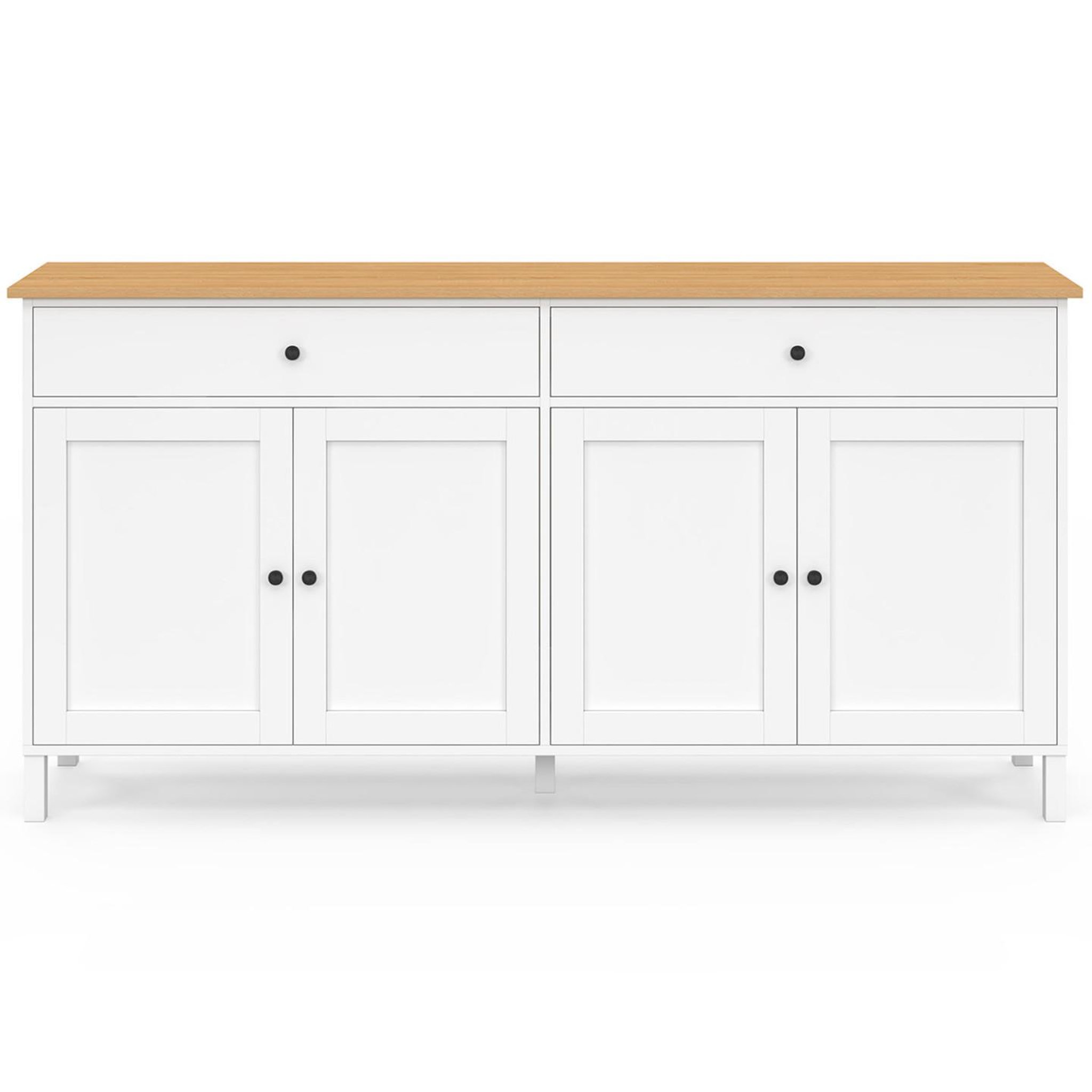 Voir la diapositive 3 : ID MARKET Buffet 160cm achille 4 portes et 2 tiroirs blanc et plateau bois
