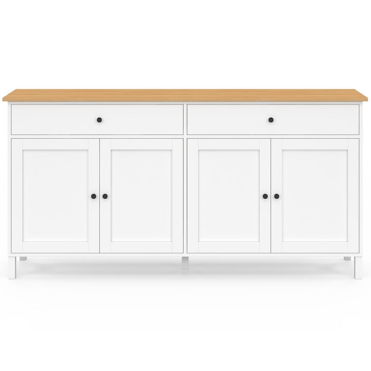 ID MARKET Buffet 160cm ACHILLE 4 portes et 2 tiroirs blanc et plateau bois