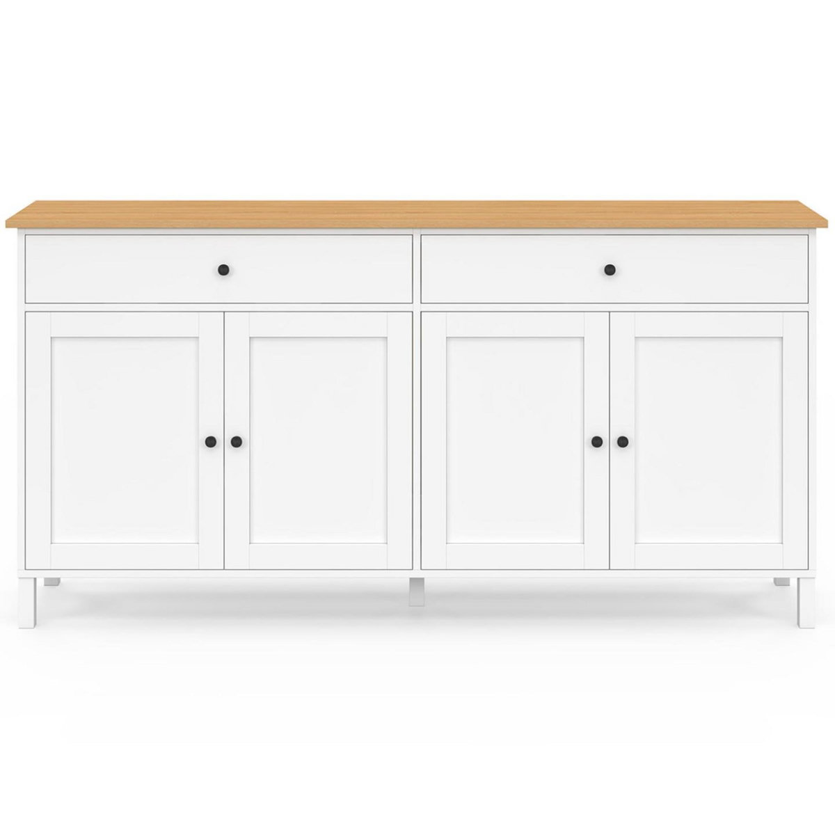 ID MARKET Buffet 160cm ACHILLE 4 portes et 2 tiroirs blanc et plateau bois