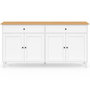 Voir la diapositive 3 : ID MARKET Buffet 160cm ACHILLE 4 portes et 2 tiroirs blanc et plateau bois