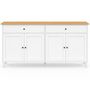 Voir la diapositive 3 : ID MARKET Buffet 160cm ACHILLE 4 portes et 2 tiroirs blanc et plateau bois