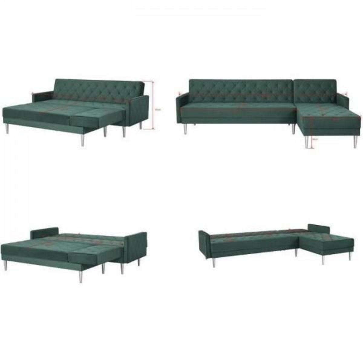 MARKET24 Canapé d'angle réversible 3 places ISTANA -Velours Vert- - - L 286 x P 169 x H 80 cm