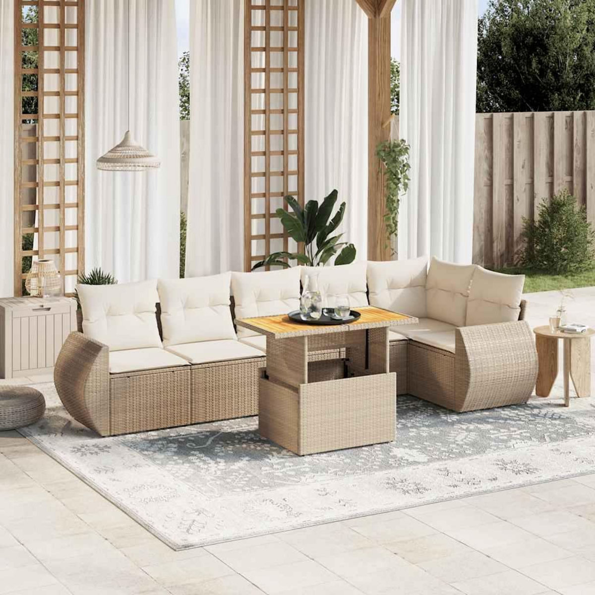VIDAXL Salon de jardin avec coussins 7 pcs beige resine tressee