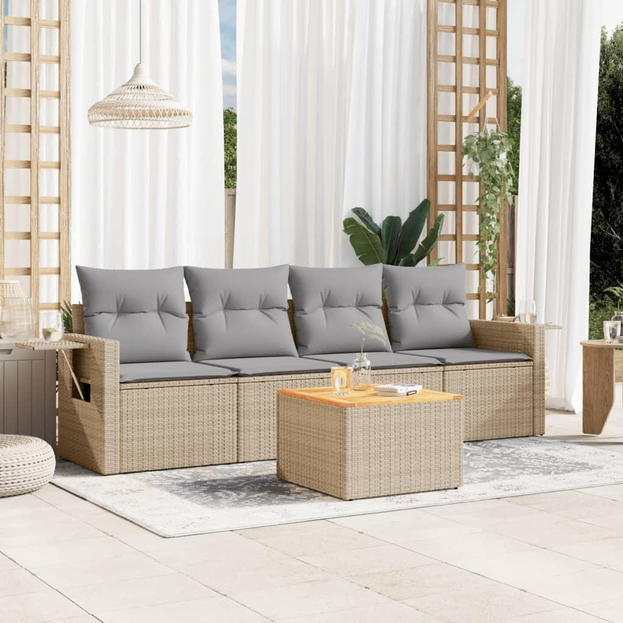 VIDAXL Salon de jardin avec coussins 5pcs melange beige resine tressee
