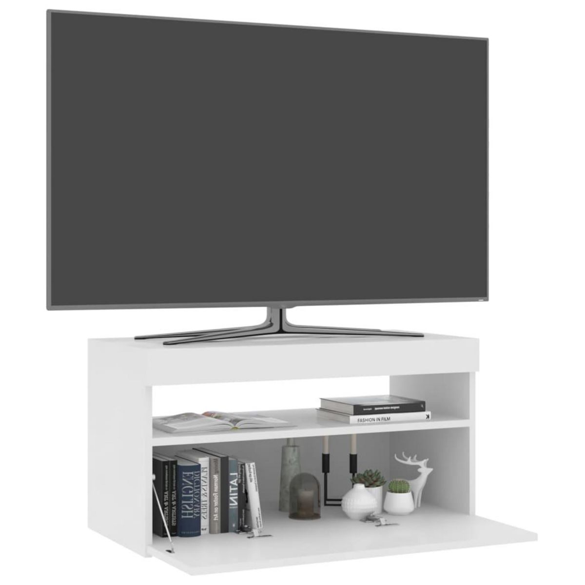 VIDAXL Meuble TV avec lumieres LED Blanc brillant 75x35x40 cm