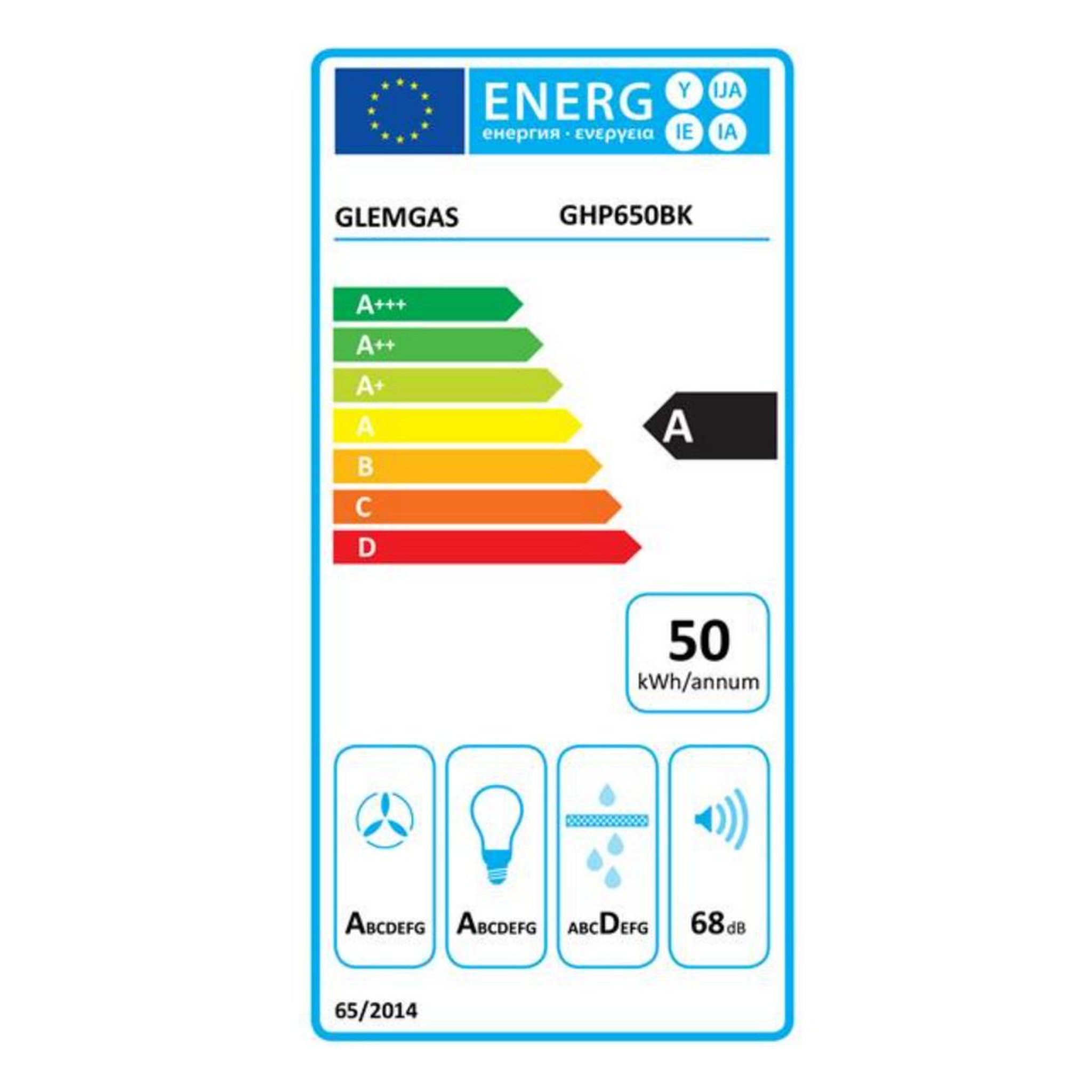 Voir la diapositive 2 : Glem Hotte décorative murale 60cm 569m3/h noir - ghp650bk