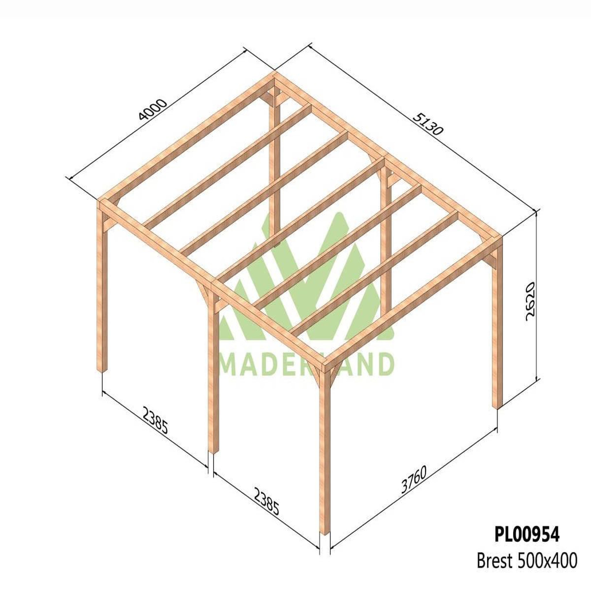 Voir la diapositive 2 : JARDIDECO Pergola en bois lamellé-collé brest 500 x 400 cm - maderland