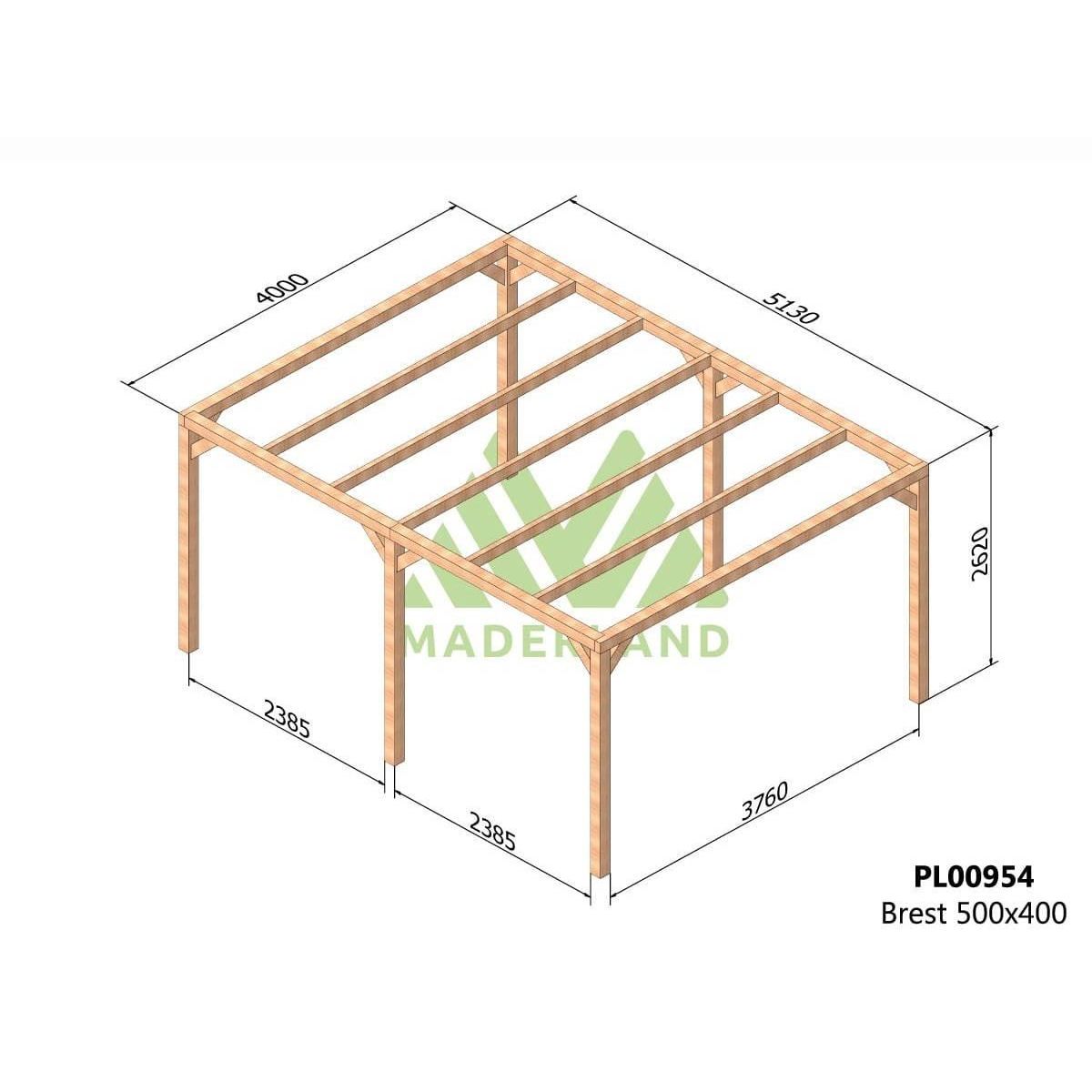 JARDIDECO Pergola en bois lamellé-collé Brest 500 x 400 cm - Maderland