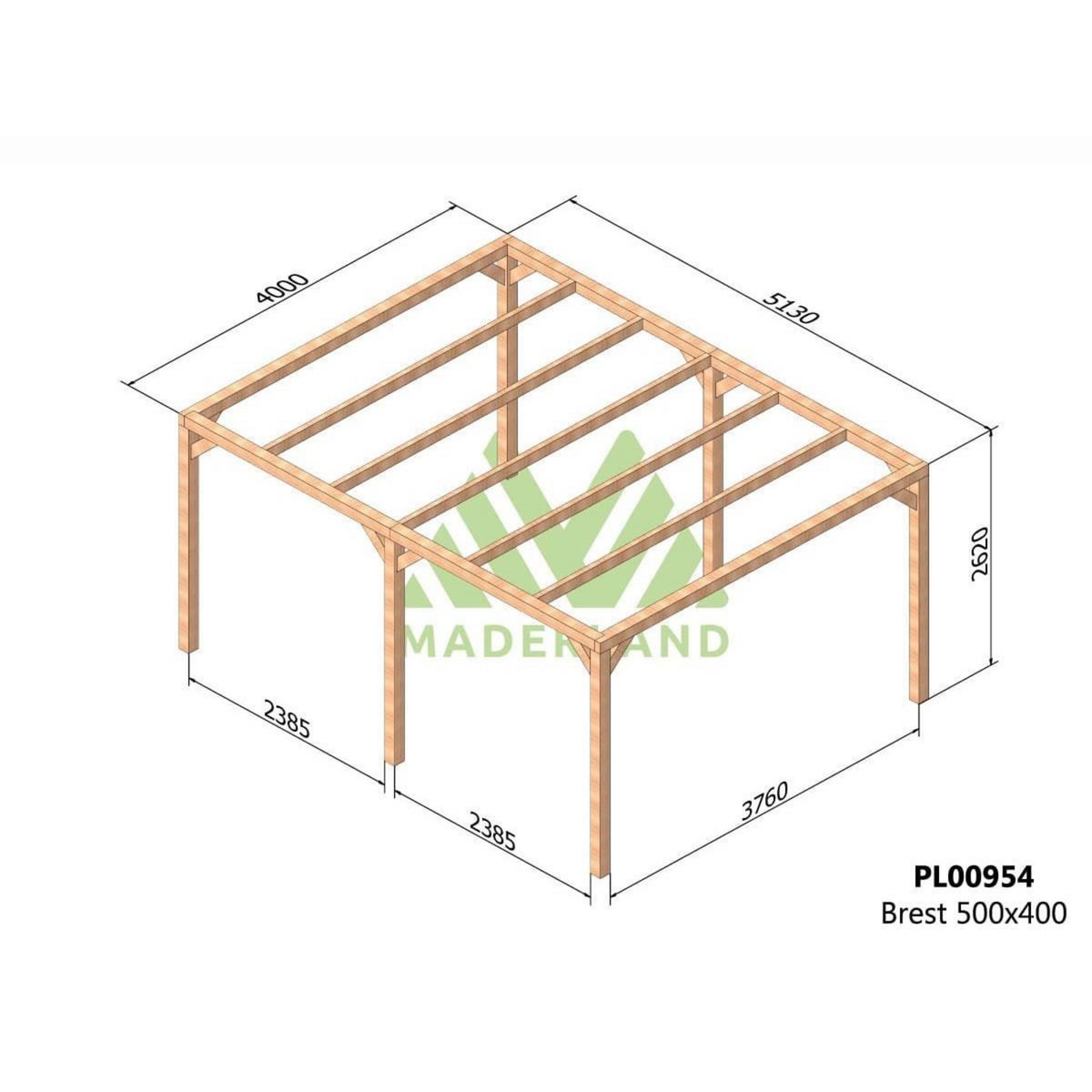 JARDIDECO Pergola en bois lamellé-collé Brest 500 x 400 cm - Maderland