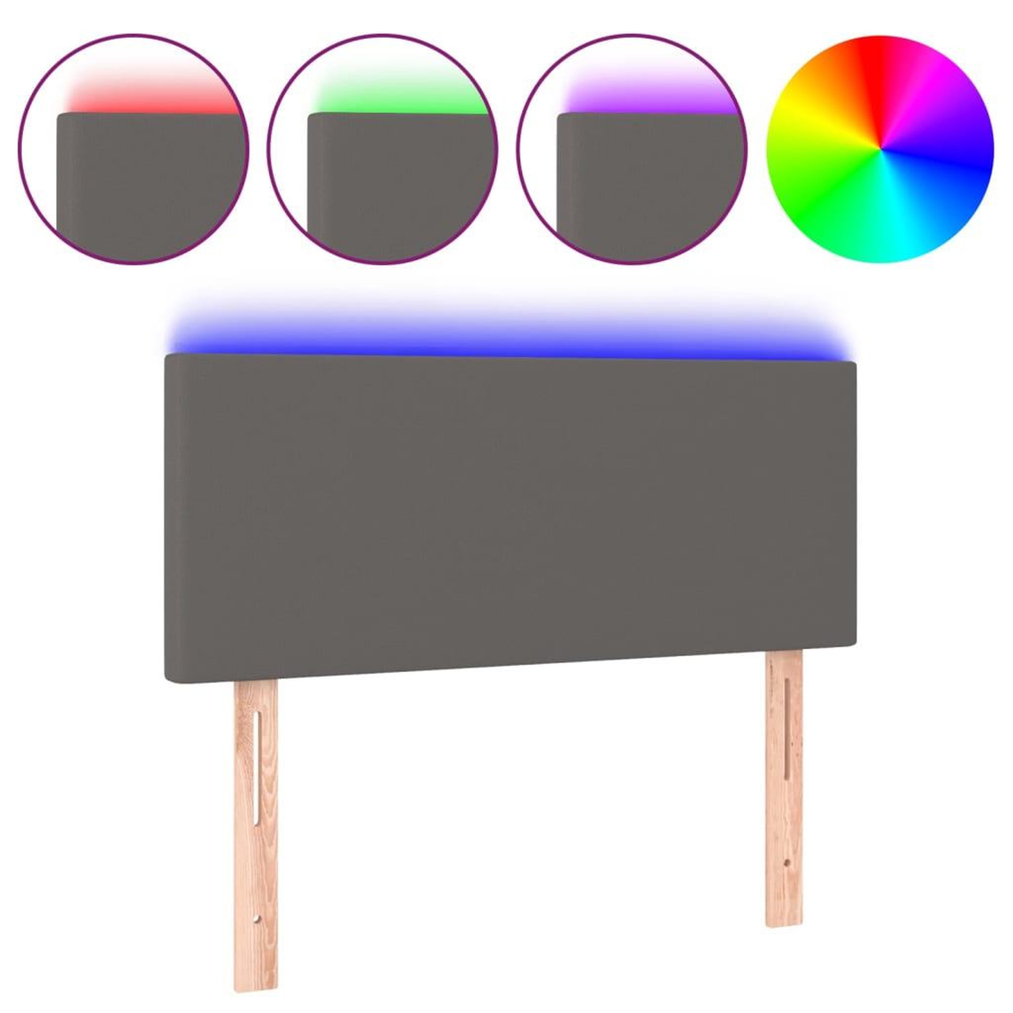 Voir la diapositive 2 : VIDAXL Tete de lit a LED Gris 90x5x78/88 cm Similicuir