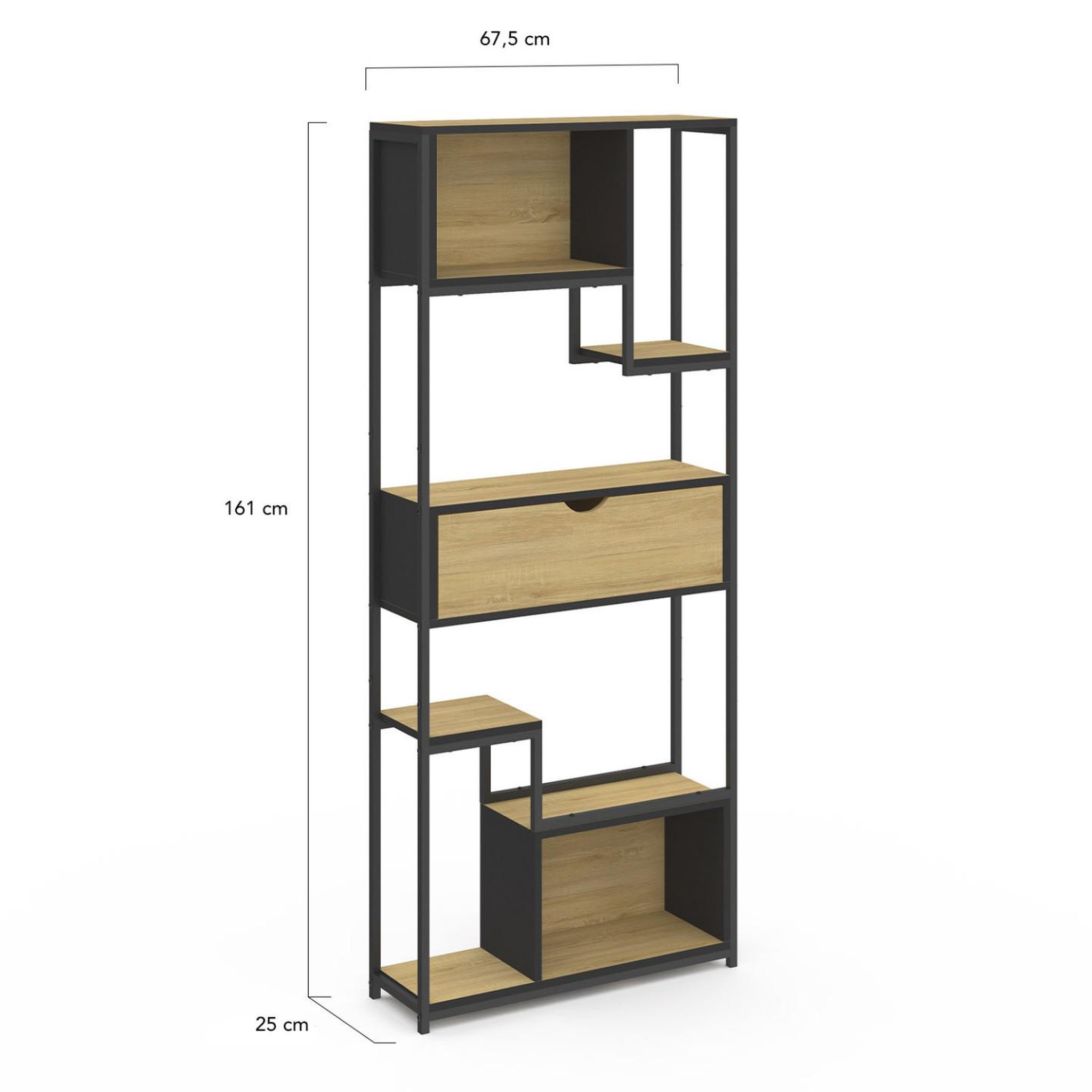 Voir la diapositive 5 : ID MARKET Etagère bibliothèque 6 niveaux asymétrique detroit avec tiroir design industriel 161 cm