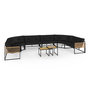 Voir la diapositive 1 : ID MARKET Salon de jardin bas RIO 12 places salon d'angle structure métal noir et cordage effet rotin avec coussins noirs