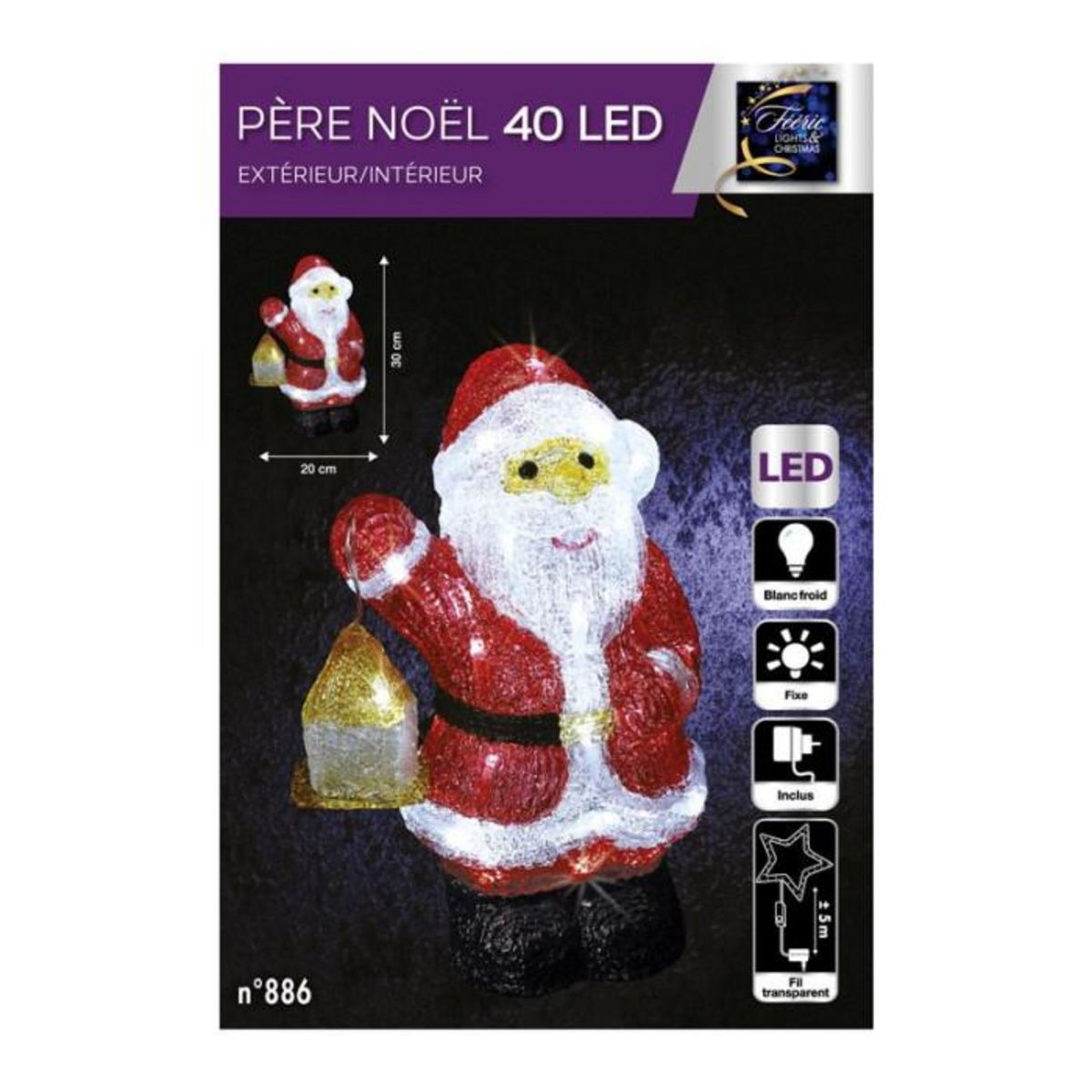 FEERIC LIGHT & CHRISTMAS Décoration Lumineuse  Père Noël Lanterne  30cm Rouge