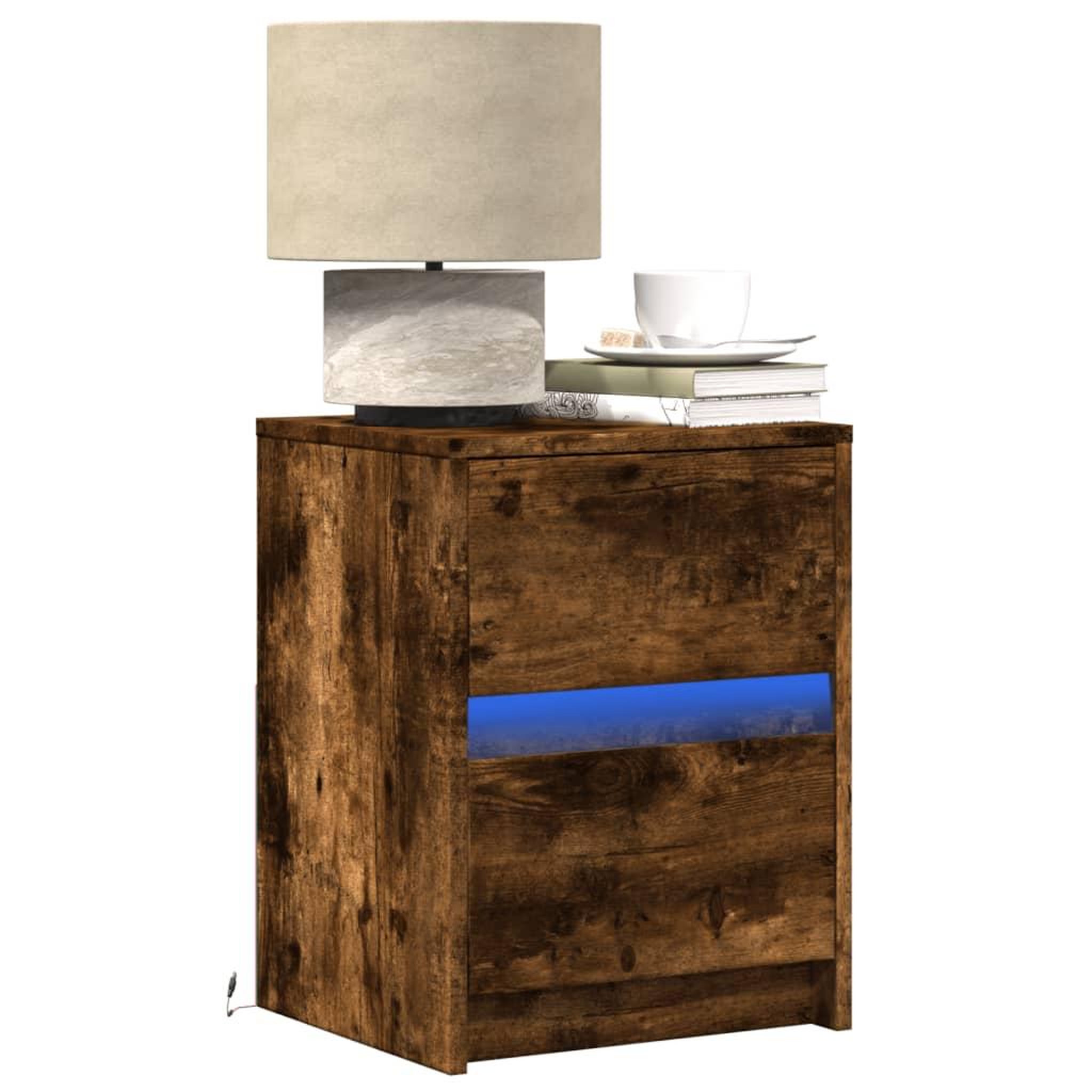 VIDAXL Armoire de chevet et lumieres LED chene fume bois d'ingenierie