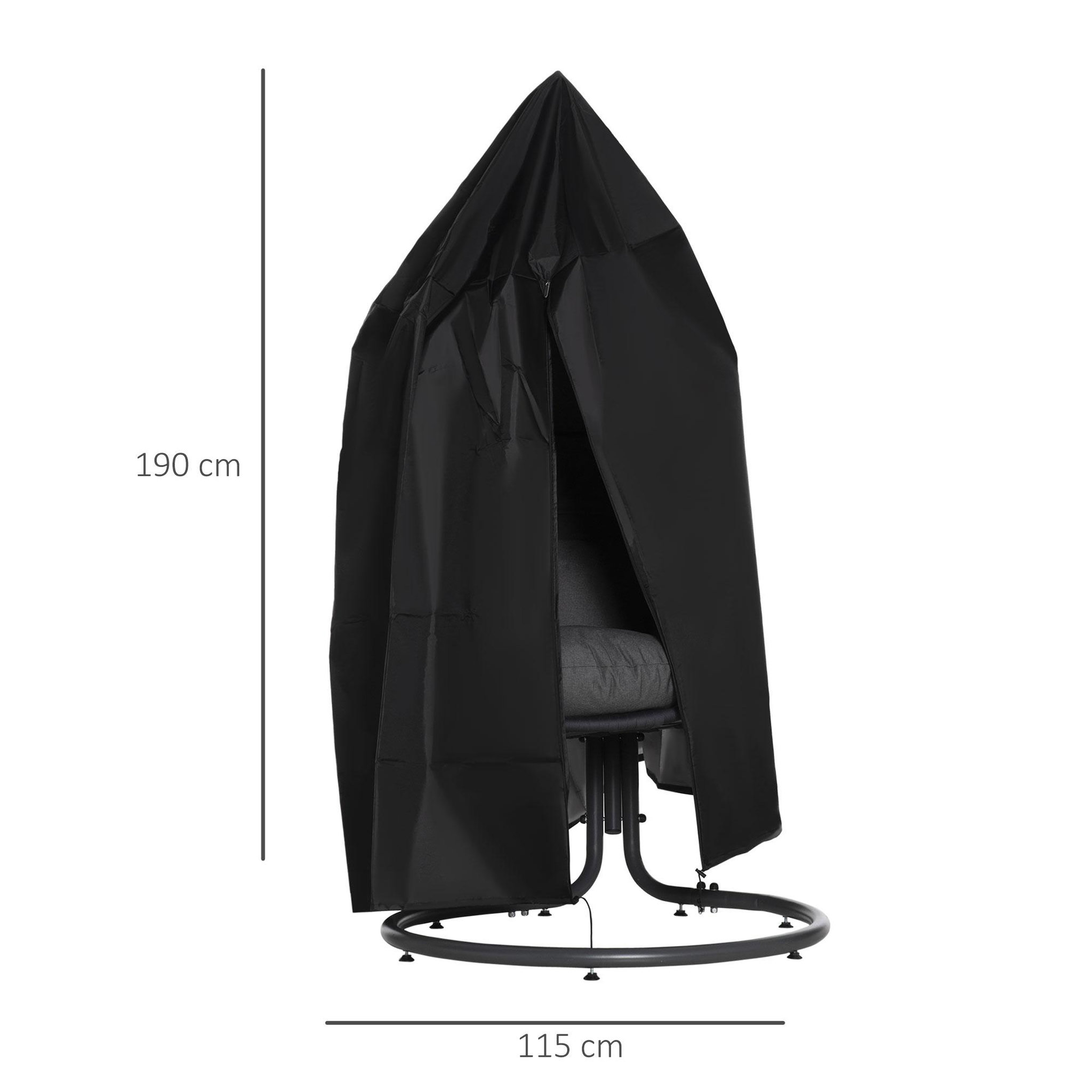 Voir la diapositive 3 : OUTSUNNY Housse fauteuil suspendu zippée cordon de serrage - dia. 115 x 190h cm - oxford 210d noir