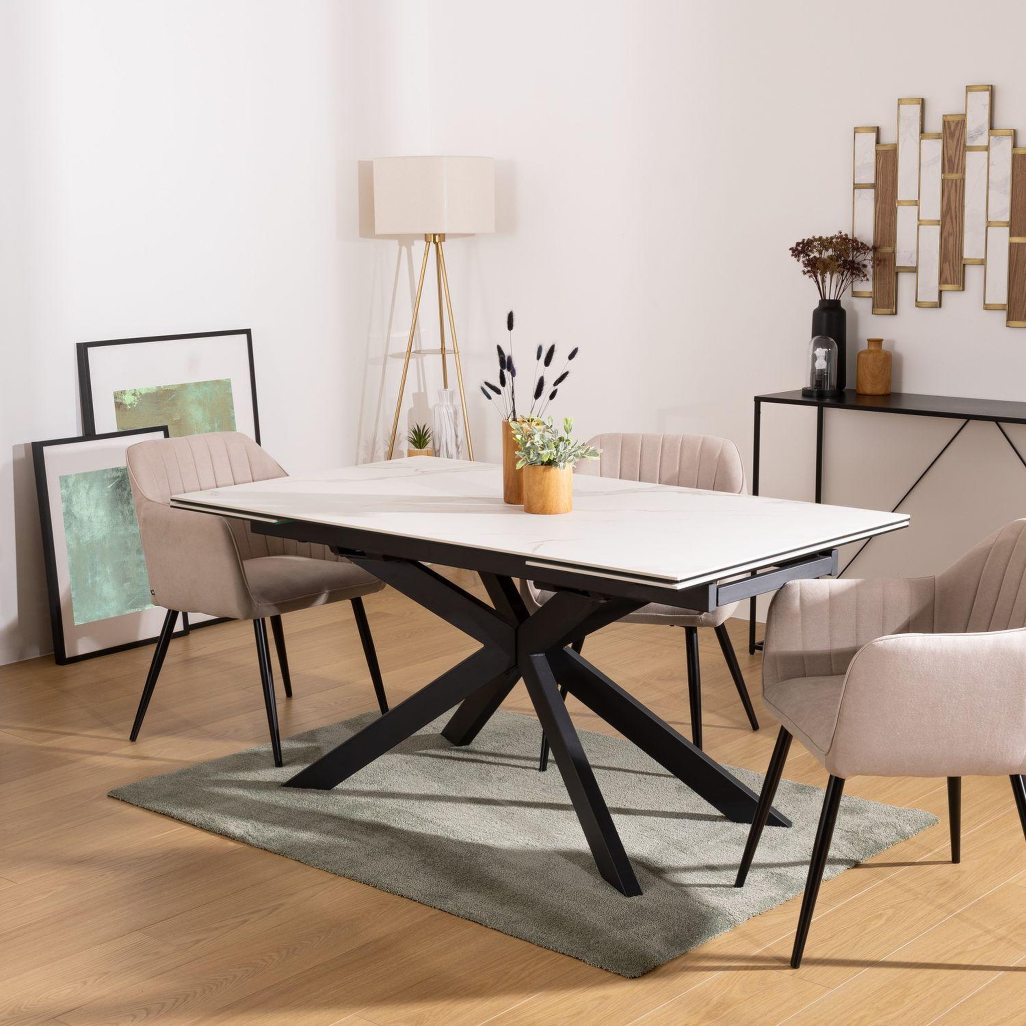 Voir la diapositive 2 : ATMOSPHERA Table à manger extensible en céramique et métal pour 6 à 8 personnes - blanc