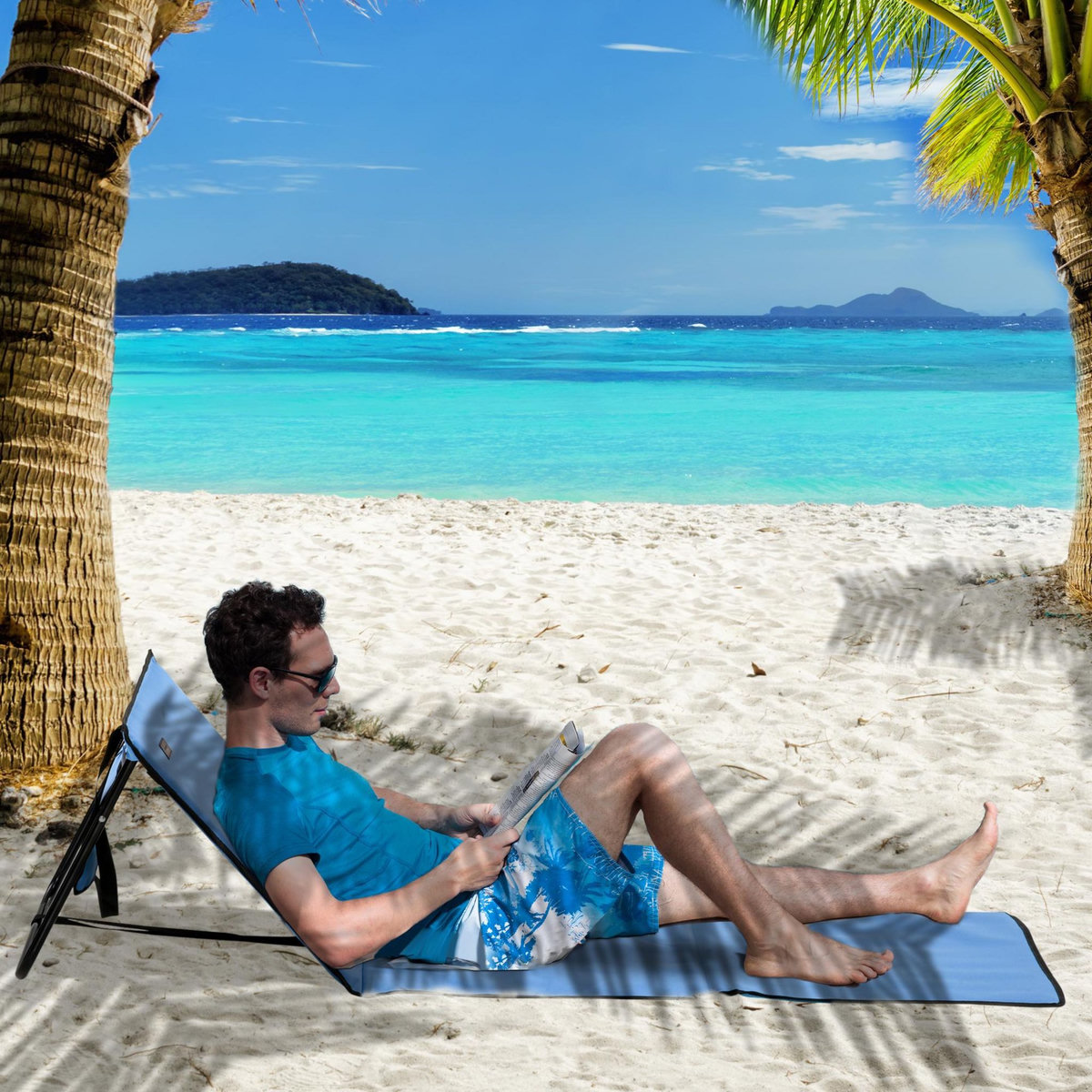 OUTSUNNY Lot de 2 tapis de plage rembourrés pliables - matelas de plage - dossier inclinable, rangement - métal polyester bleu