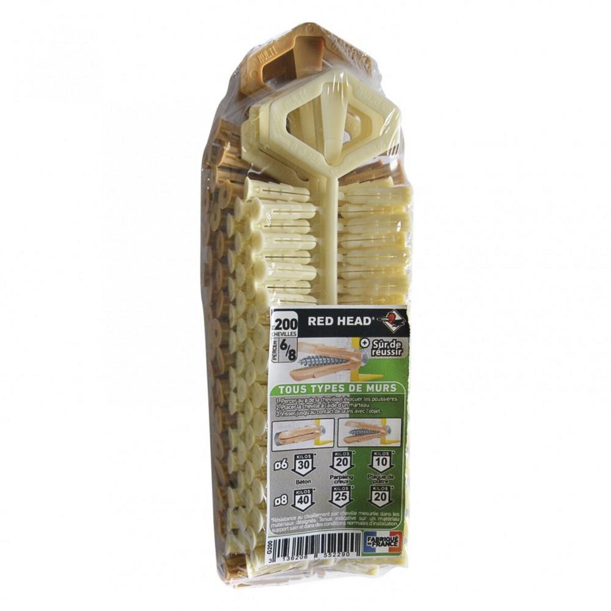RED HEAD assortiment de 200 chevilles à expansion grapex RED HEAD, Diam.6 x L.25 mm