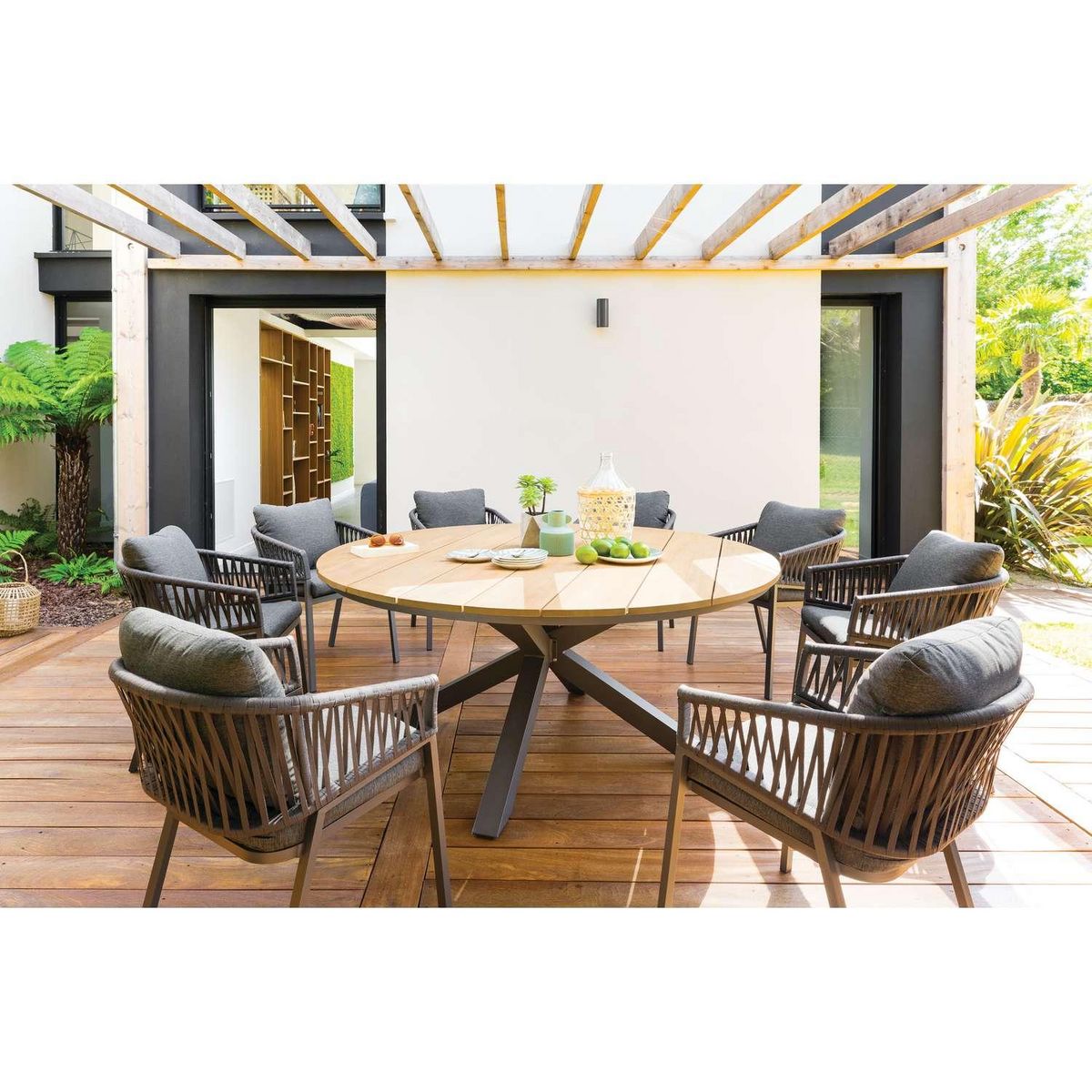 HESPERIDE Fauteuil repas Oriengo aluminium et mailles tressées - Anthracite et graphite