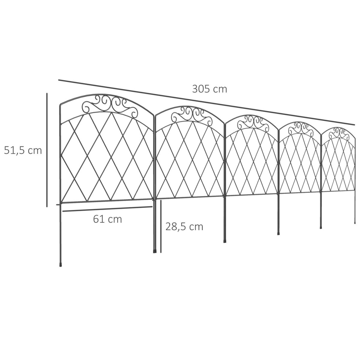 OUTSUNNY Lot de 5 clôtures de jardin décoratives avec ornements métal noir