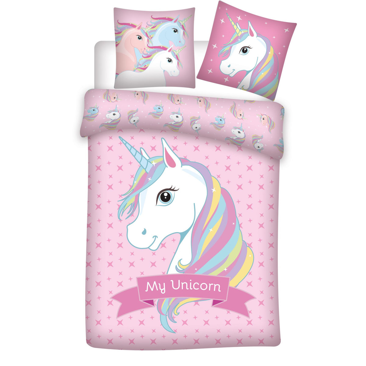 Parure housse de couette enfant réversible imprimée LICORNE